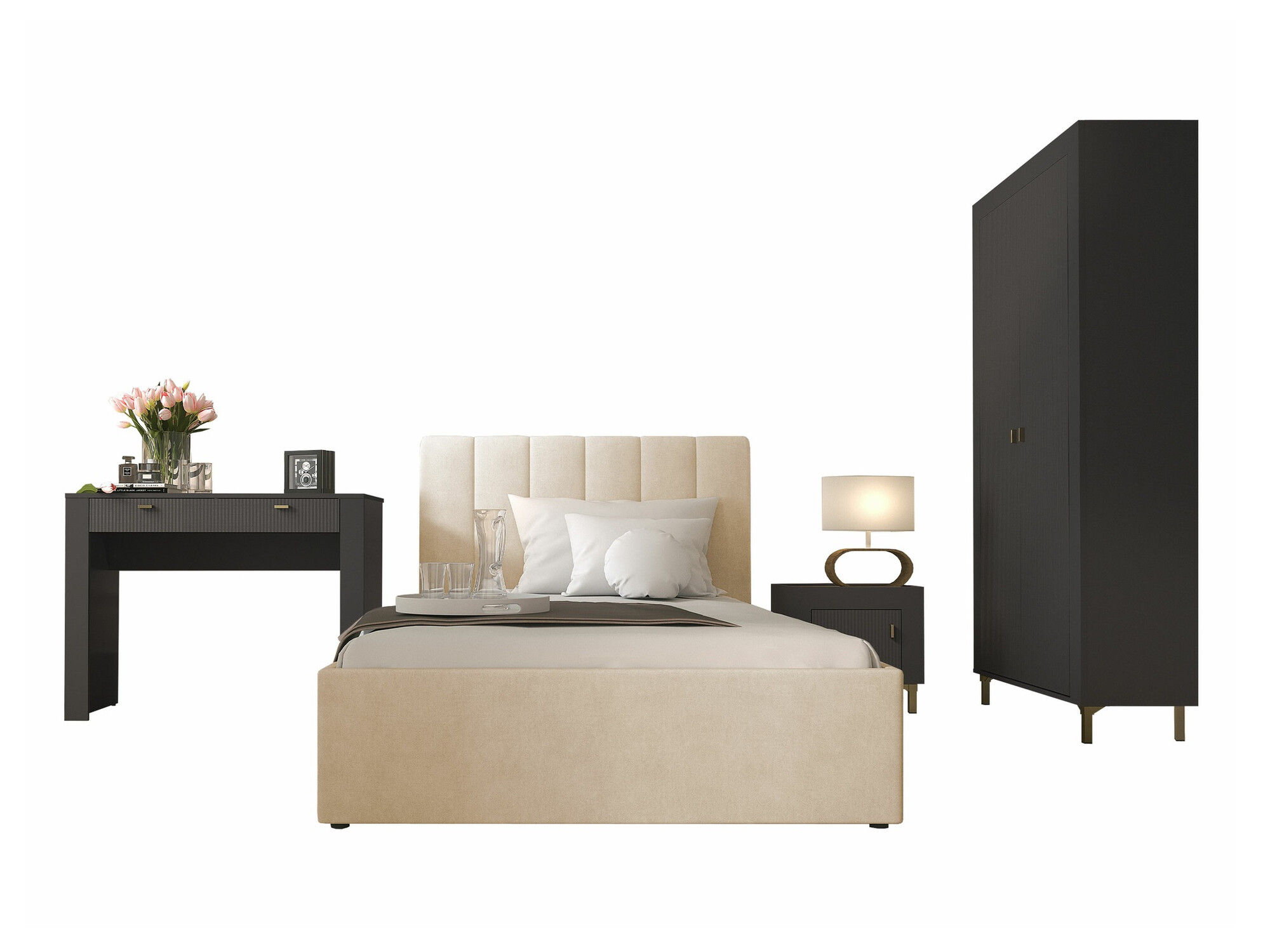 Set dormitor Mormavu 112 (Negru mat + Bej)