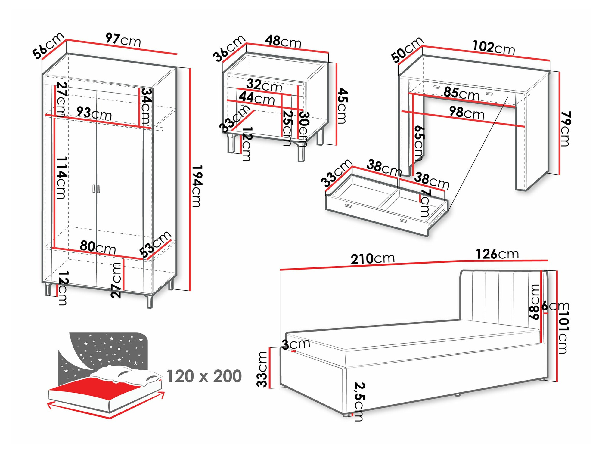 Set dormitor Mormavu 112 (Negru mat + Bej)