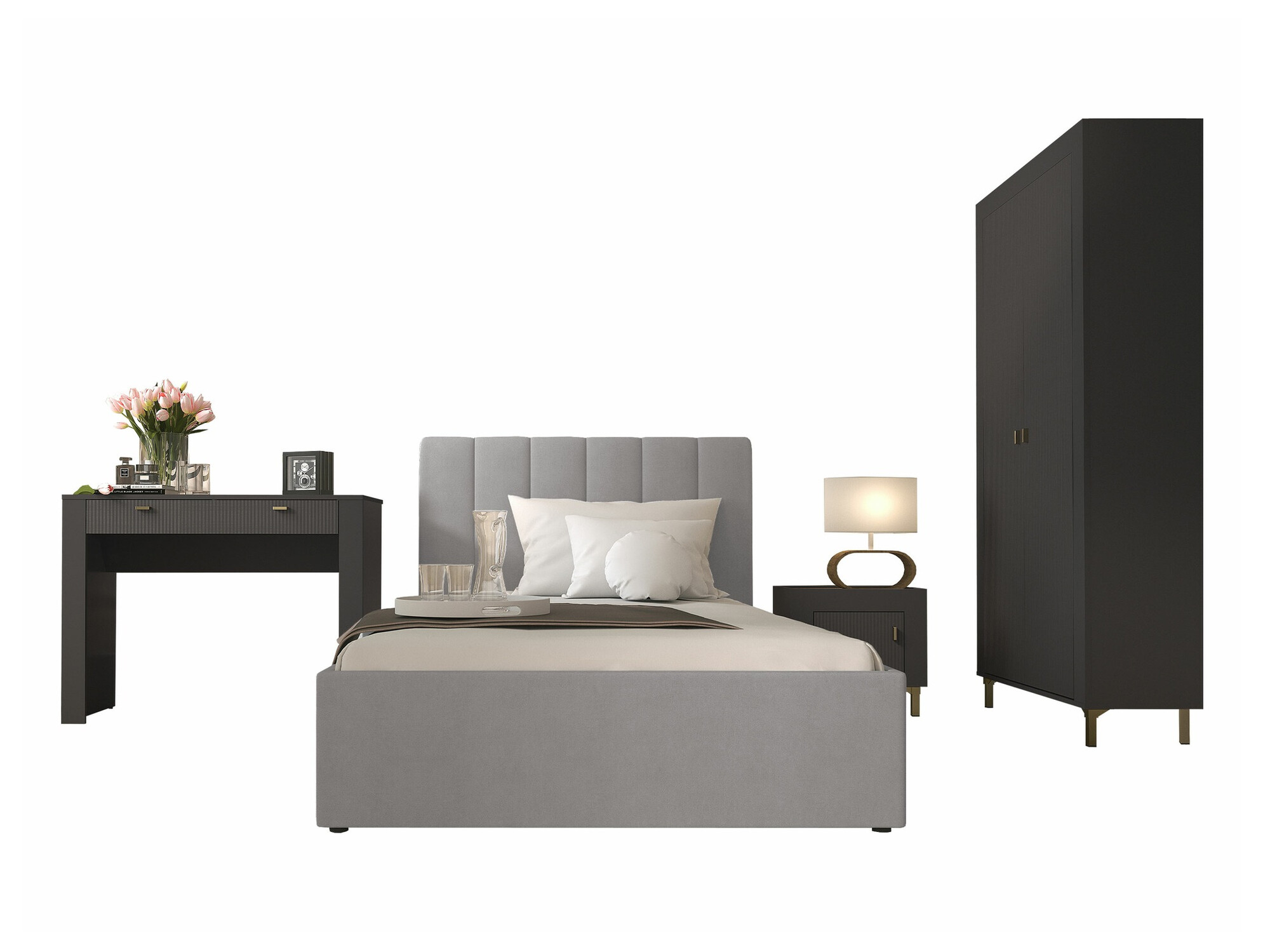 Set dormitor Mormavu 112 (Negru mat + Gri)