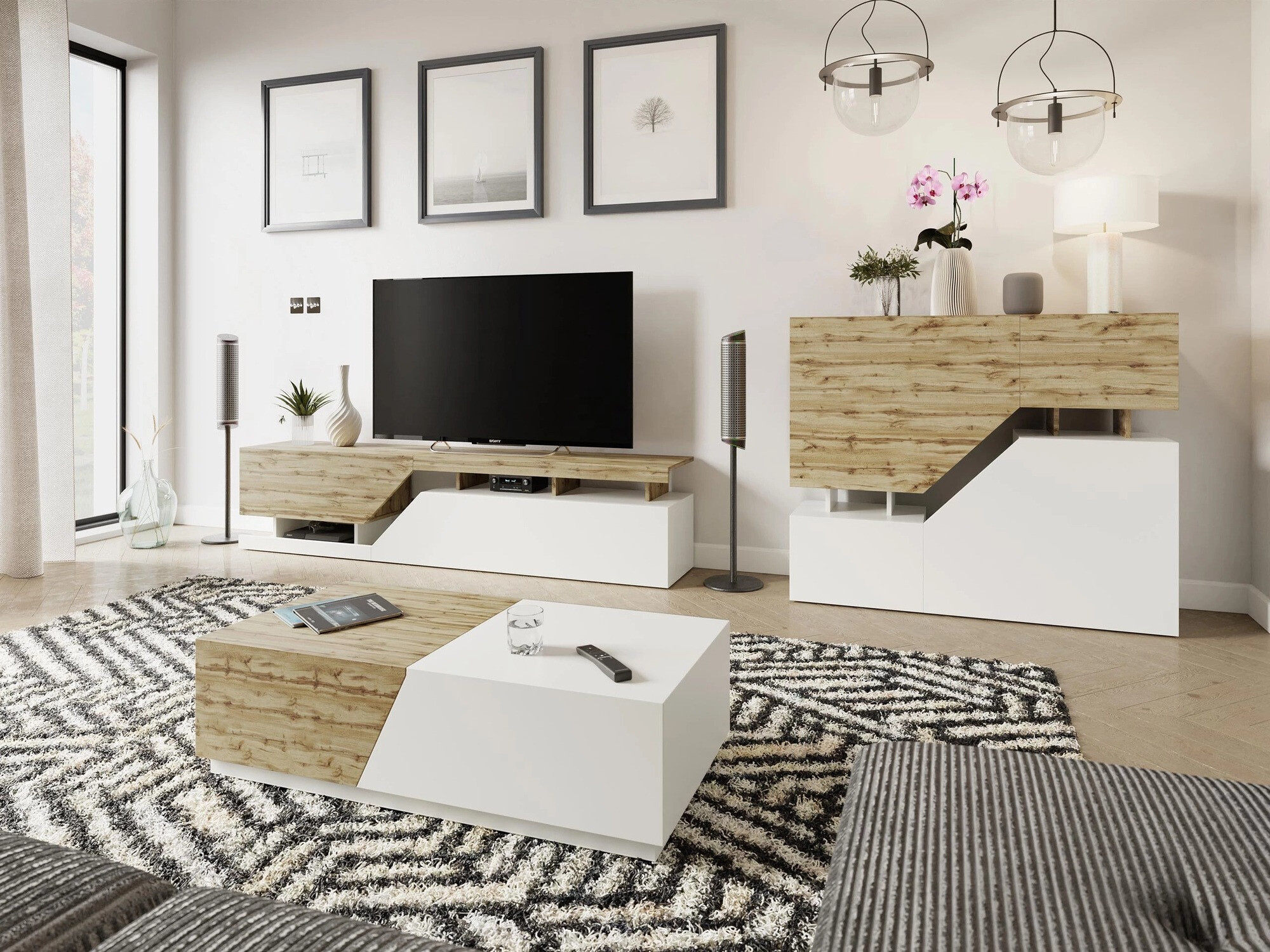 Set de living Comfivo Daldune II (Alb + Stejar Wotan)