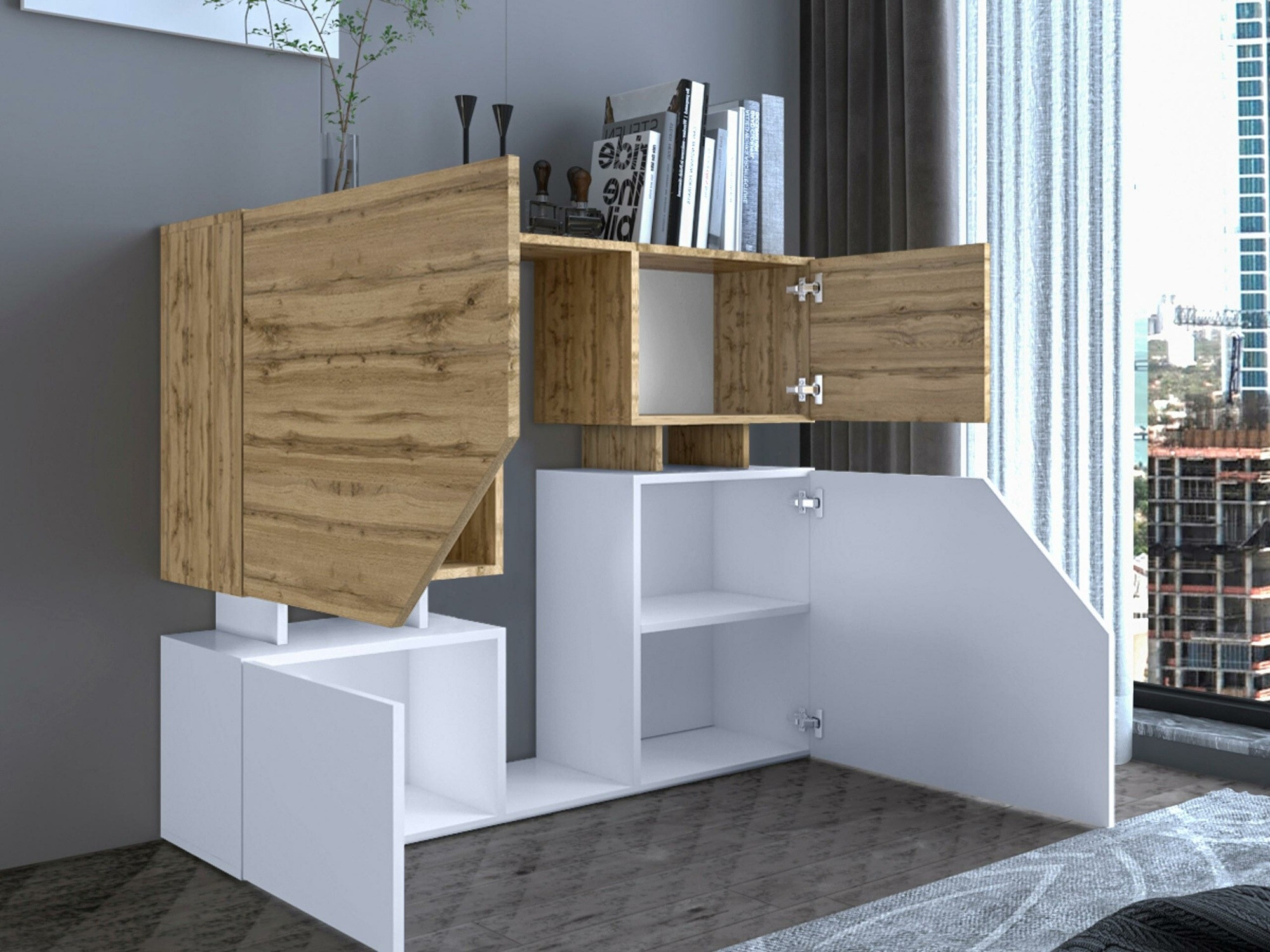 Set de living Comfivo Daldune II (Alb + Stejar Wotan)