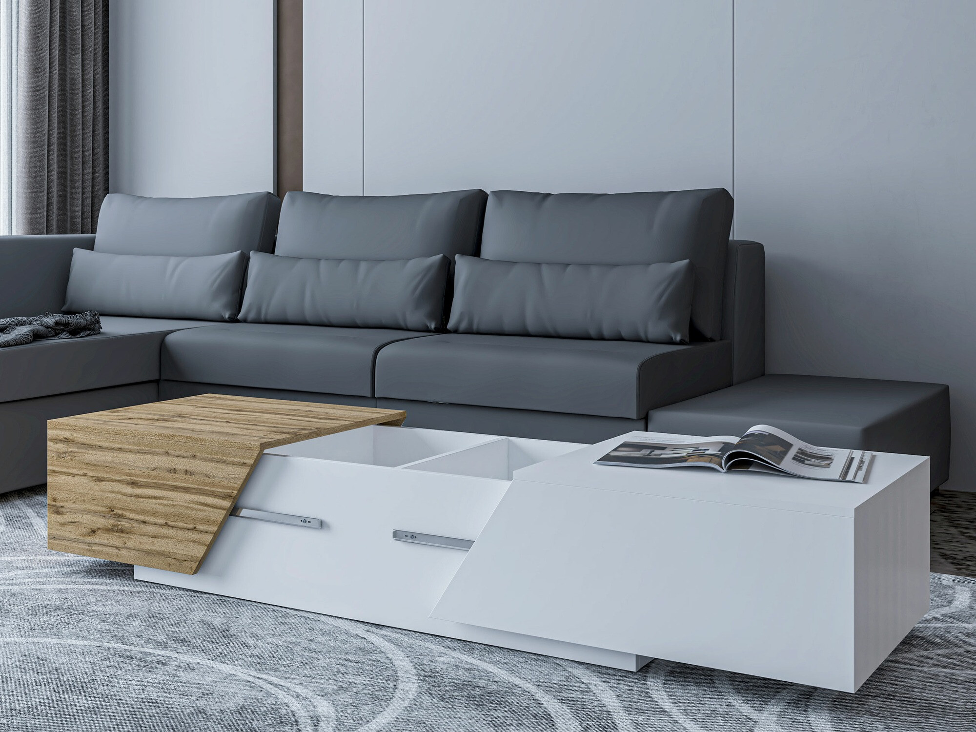 Set de living Comfivo Daldune II (Alb + Stejar Wotan)