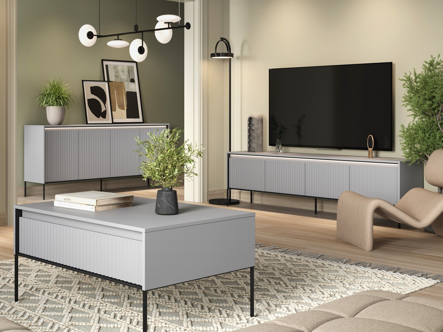 Set de living Fernolu 112 (Gri + Negru)