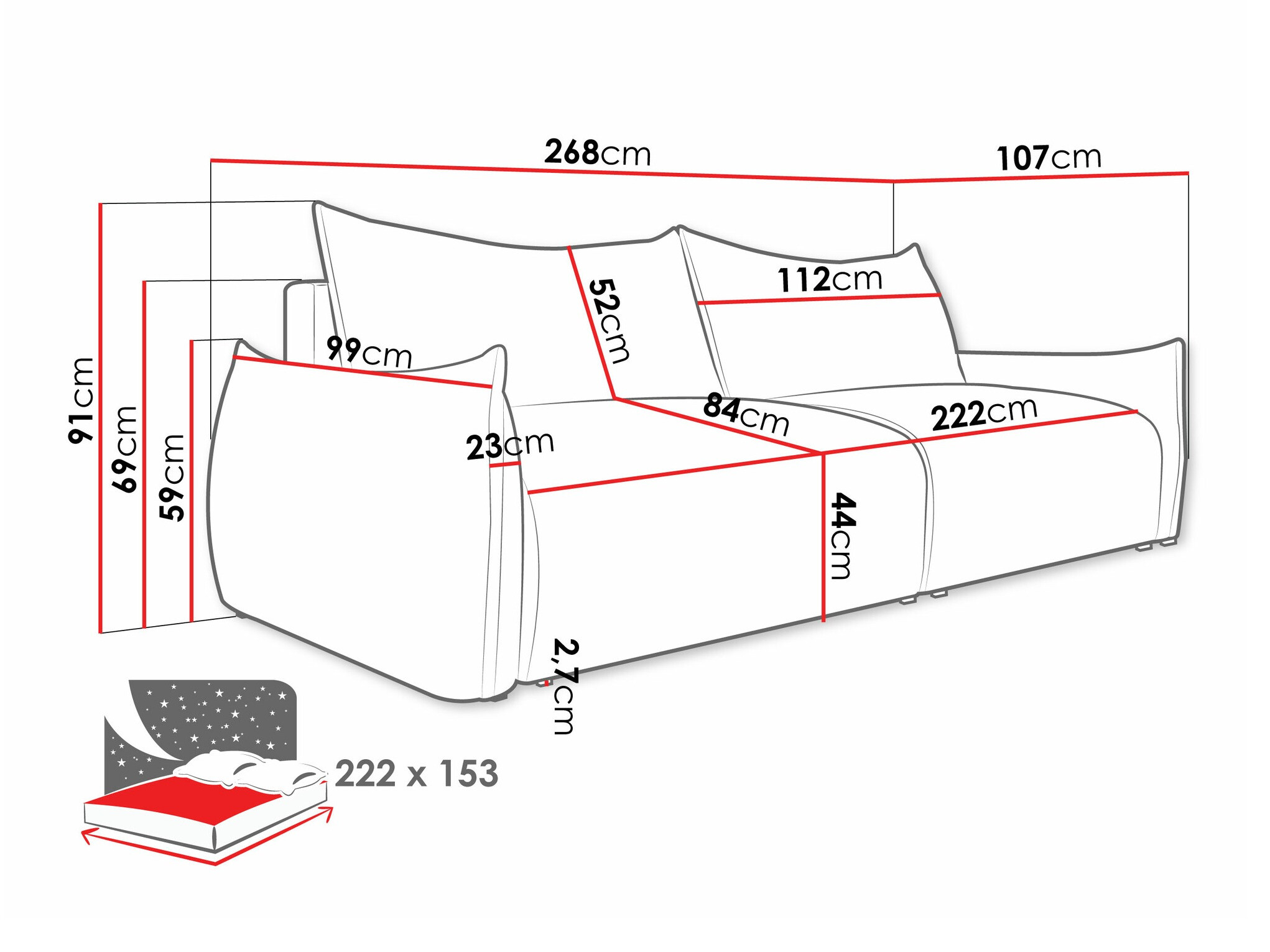 Canapea extensibilă Lincoln 192 (Aragon 03)