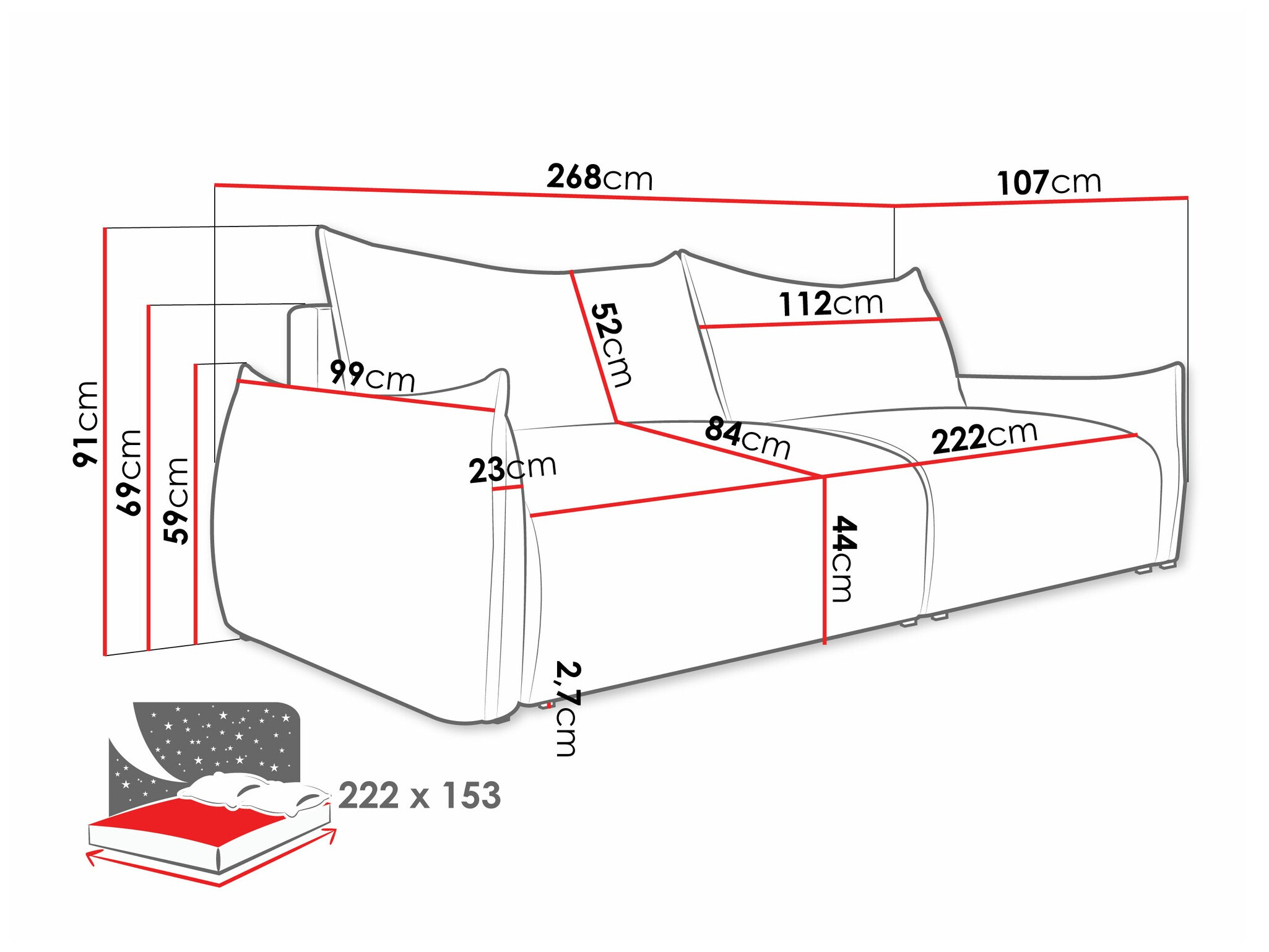 Canapea extensibilă Lincoln 192 (Aragon 20)