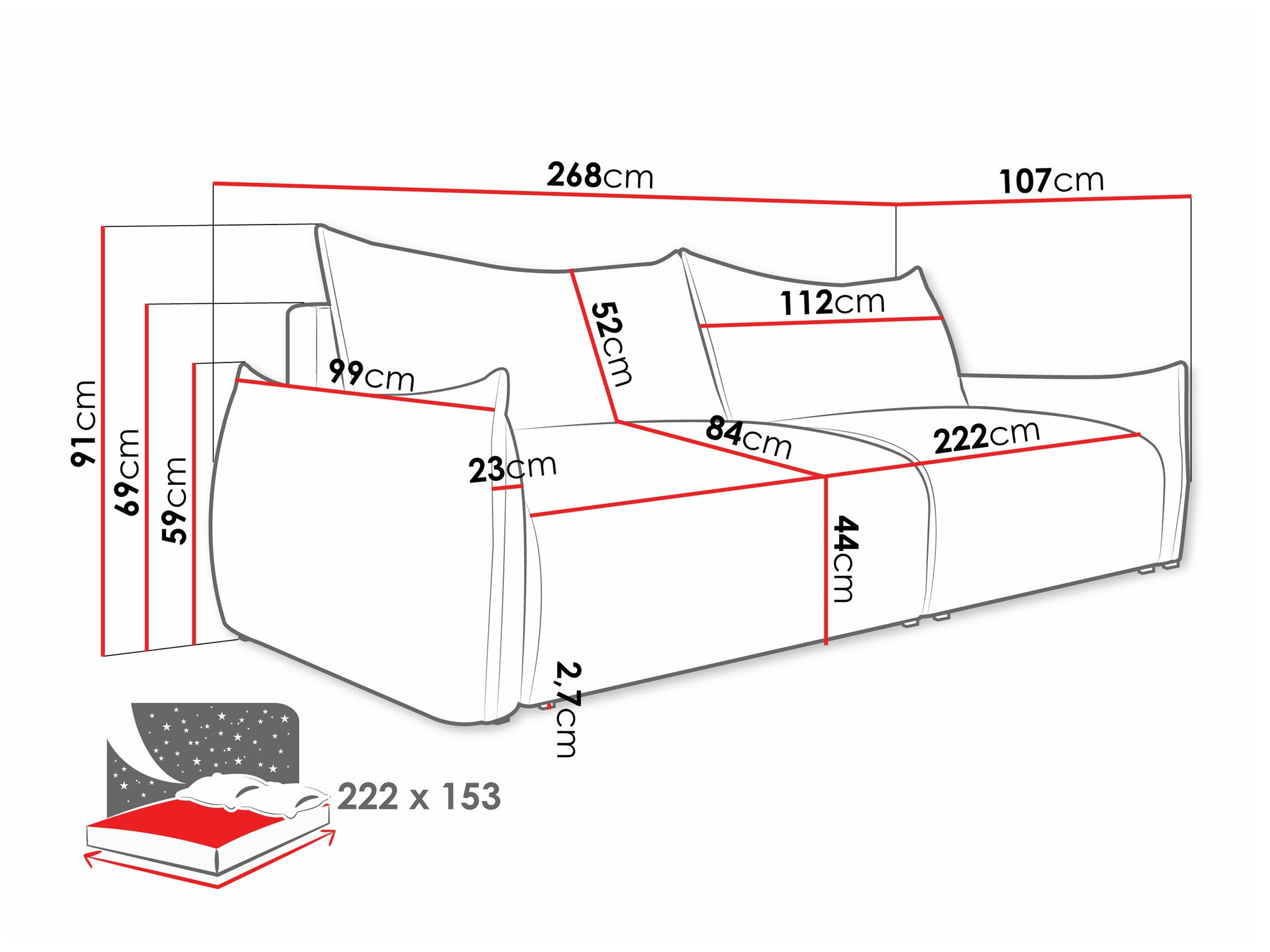 Canapea extensibilă Lincoln 192 (Aragon 39)