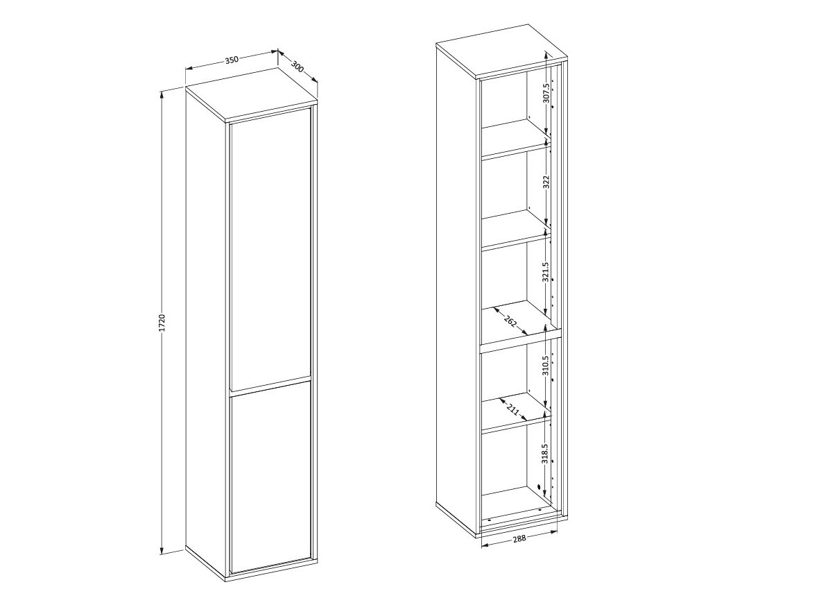 Cabinet de baie suspendat Tecavu 101 (Alb lucios + Alb)