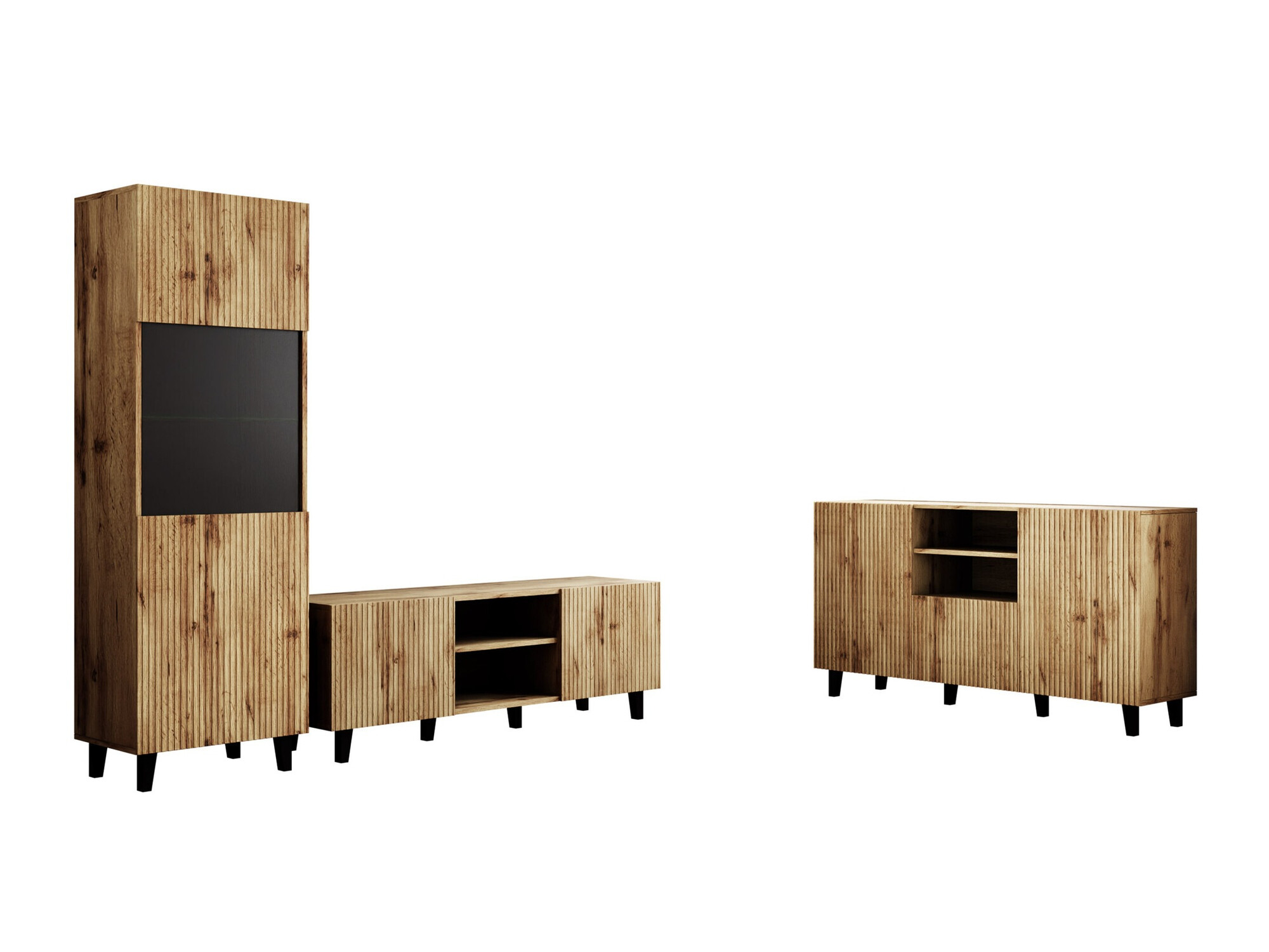 Set de living Comes I (Negru + Stejar Wotan)