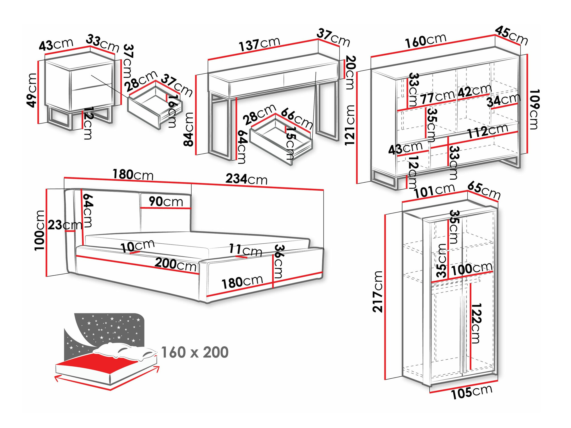 Set dormitor Calcalo 110 (Bej)