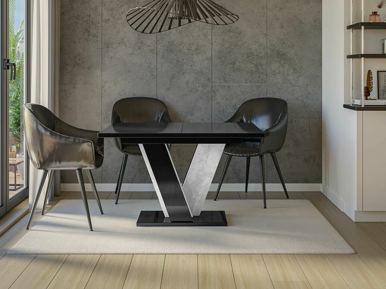 Masă Goodyear 125 (Negru lucios + Beton)