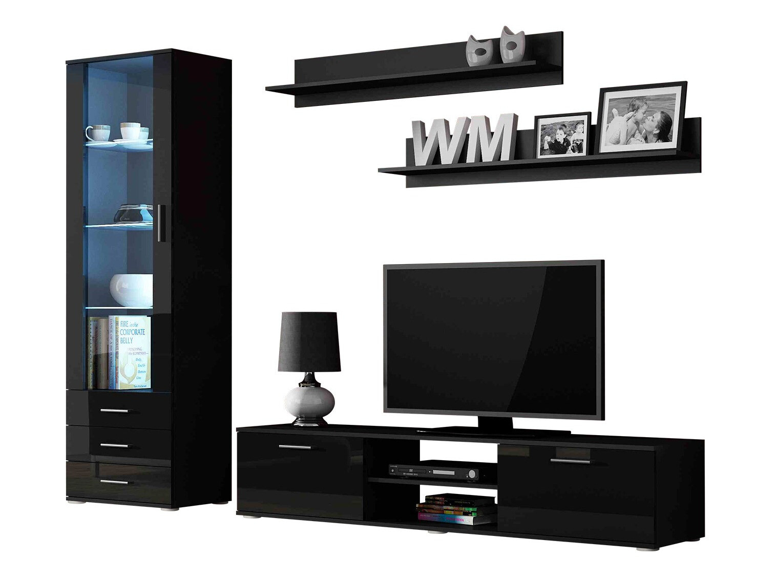 Set de living Tornola 107 (Negru + Negru lucios)