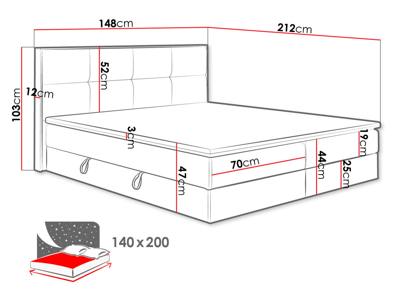 Pat boxspring ComfiDream Miraena (Soro 28)
