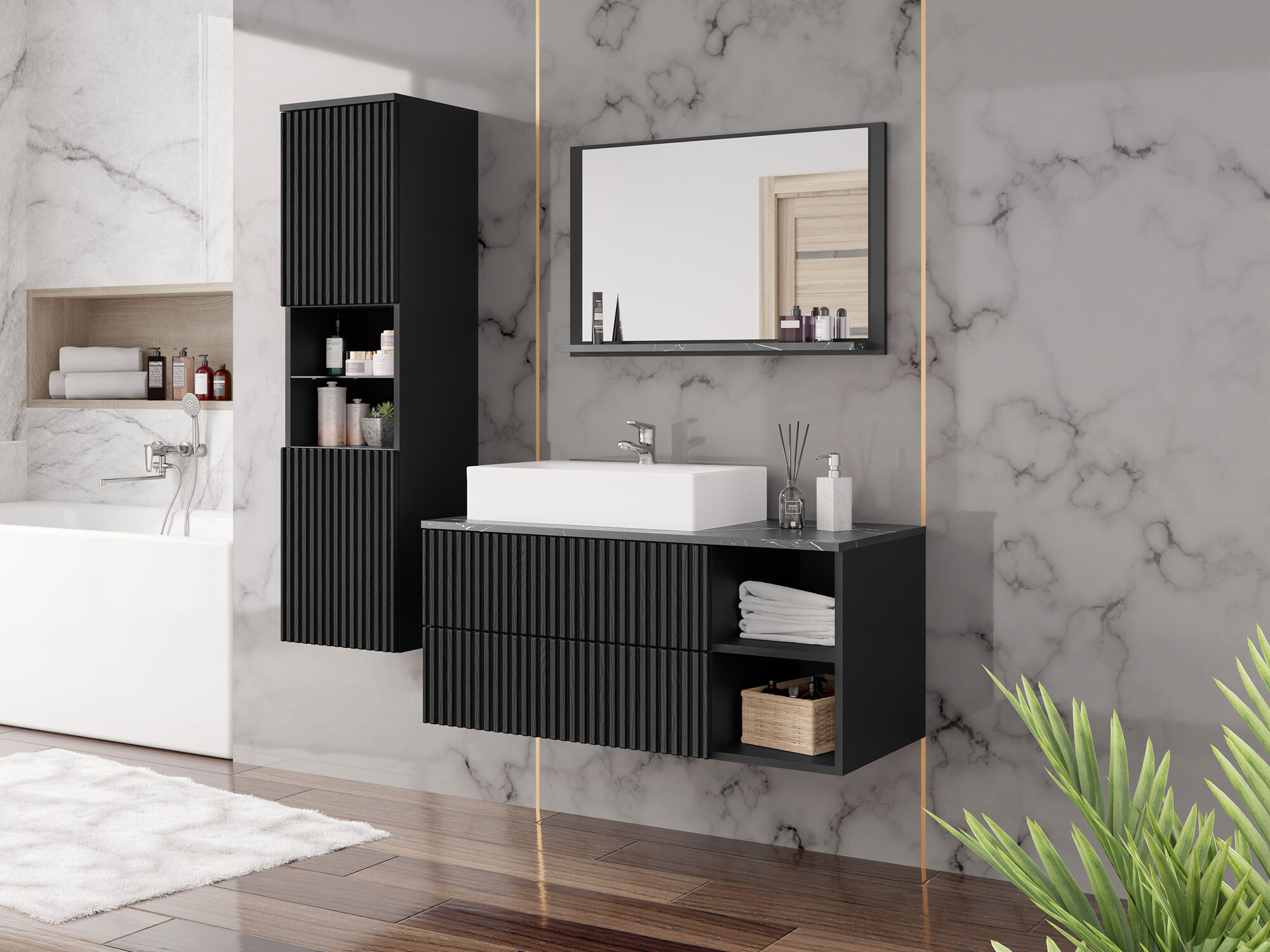 Set baie Nauta I (Negru + Marmură neagră)