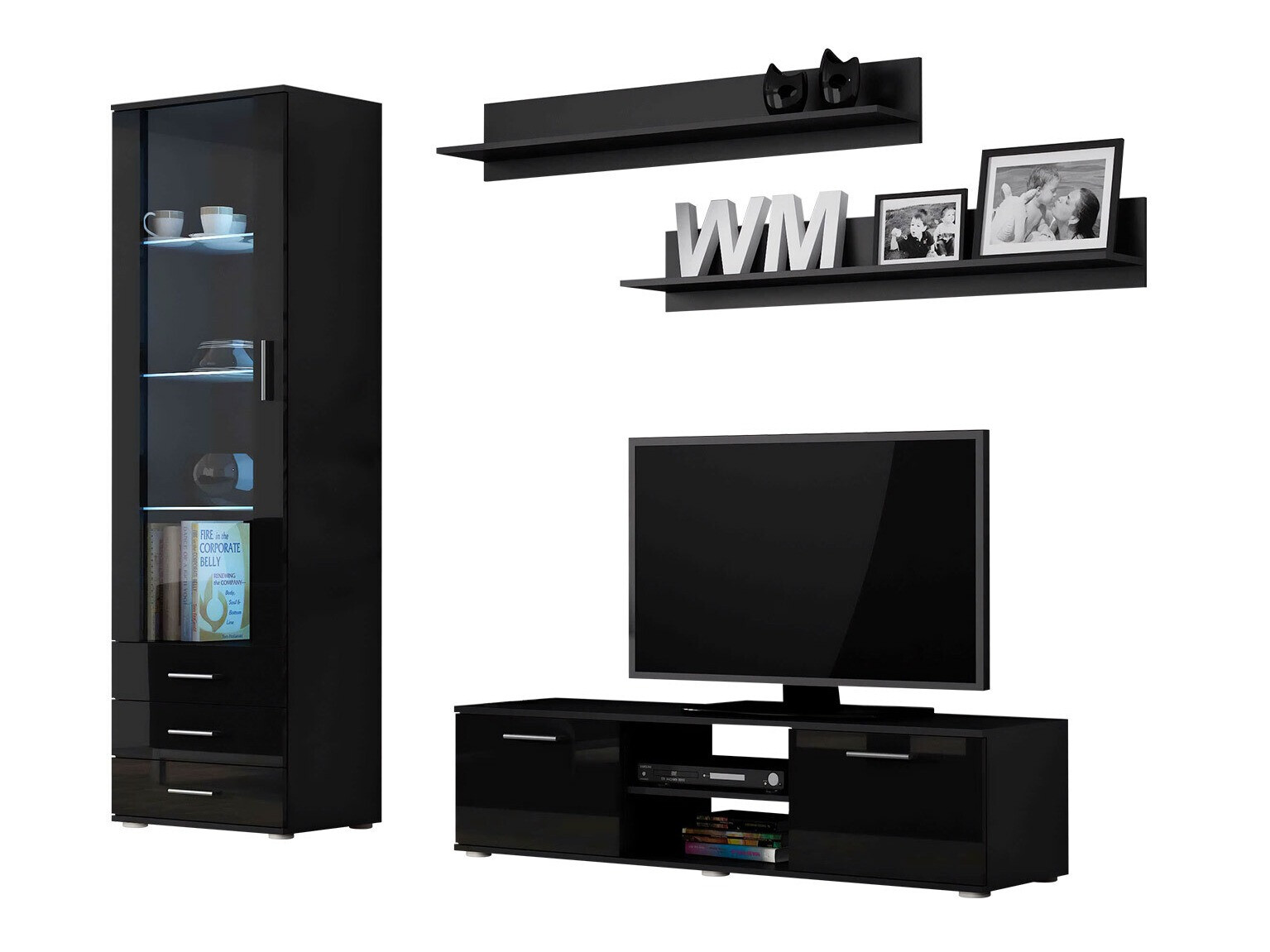Set de living Tornola 110 (Negru + Negru lucios)