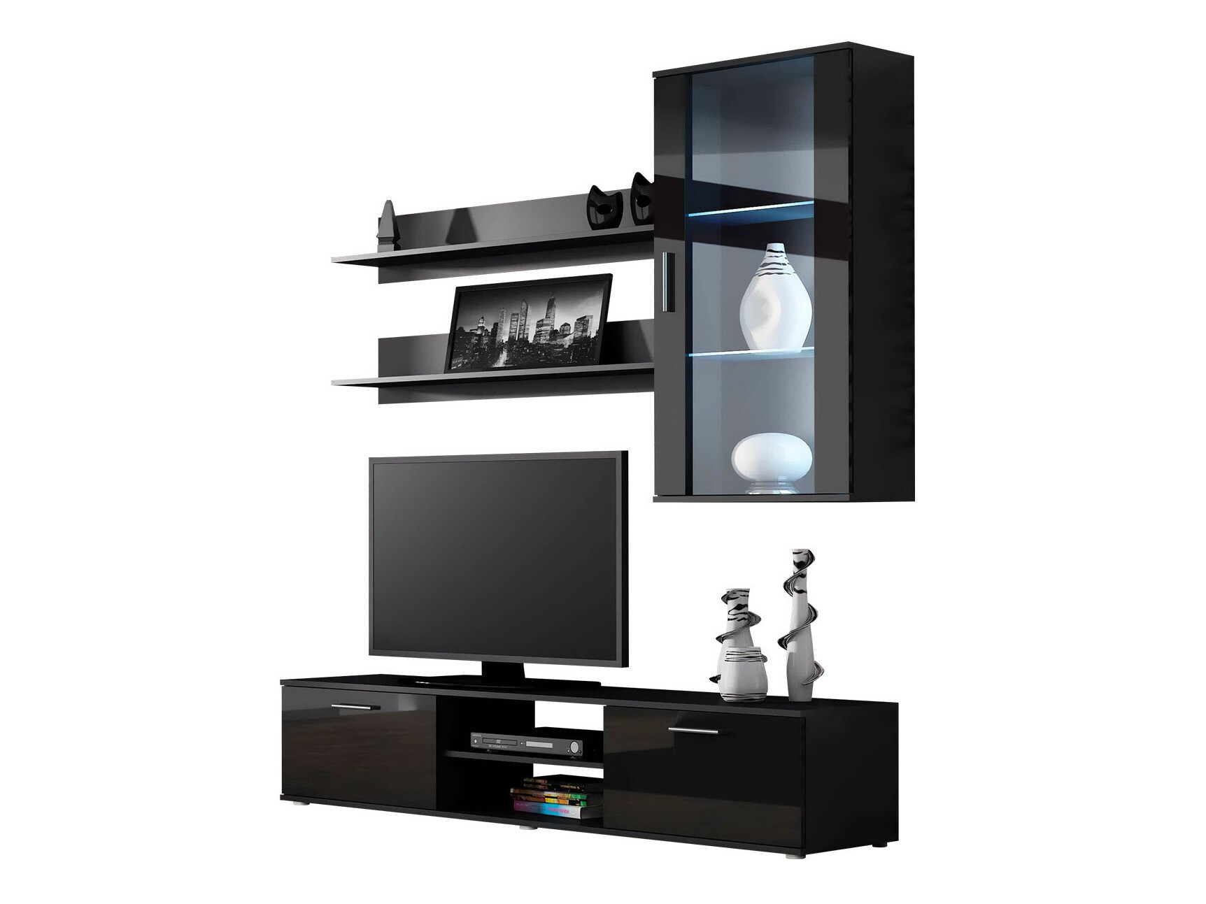 Set de living Tornola 113 (Negru + Negru lucios)