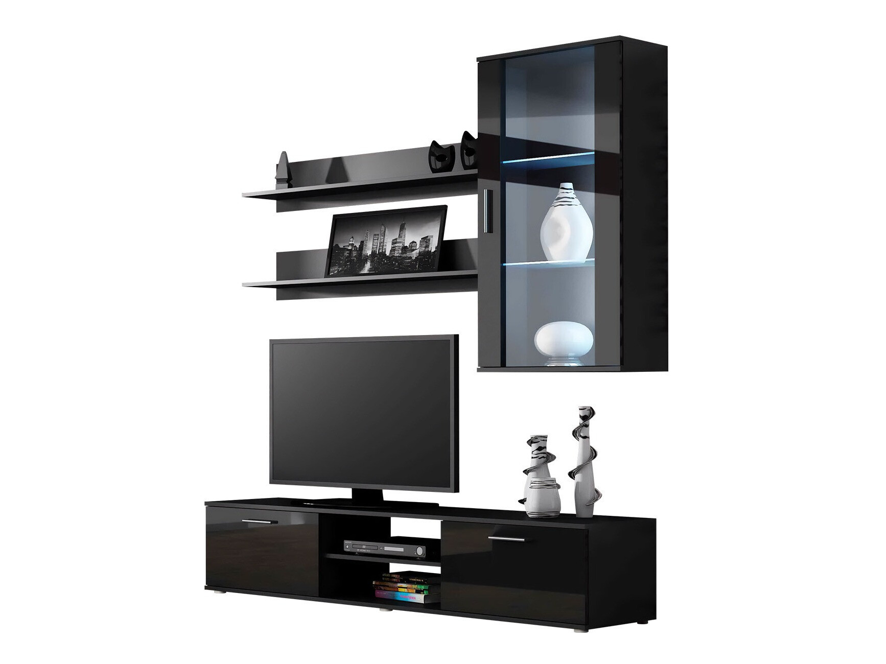 Set de living Tornola 113 (Negru + Negru lucios)