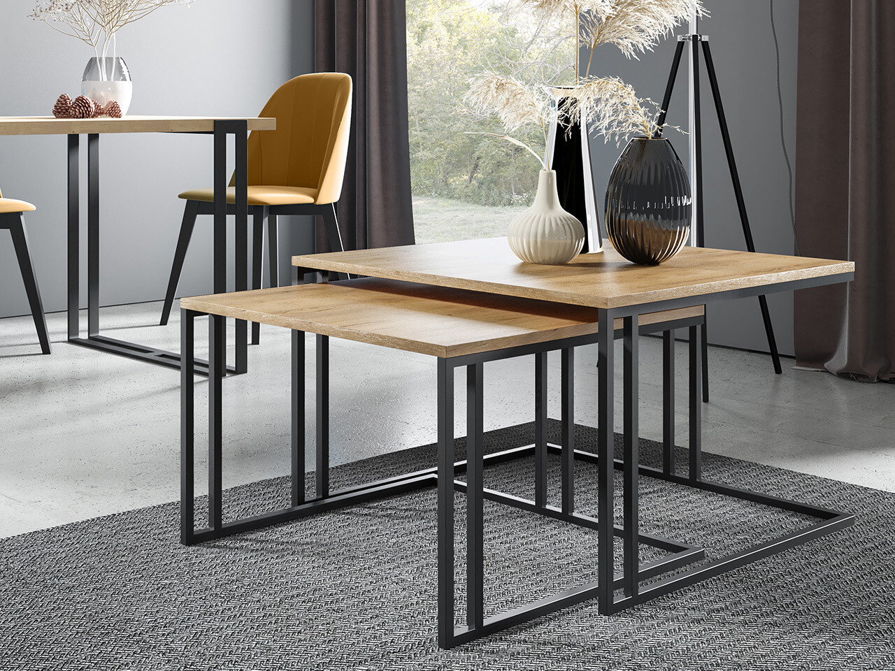 Set de măsuțe de cafea Oswego 110 (Maro + Negru)