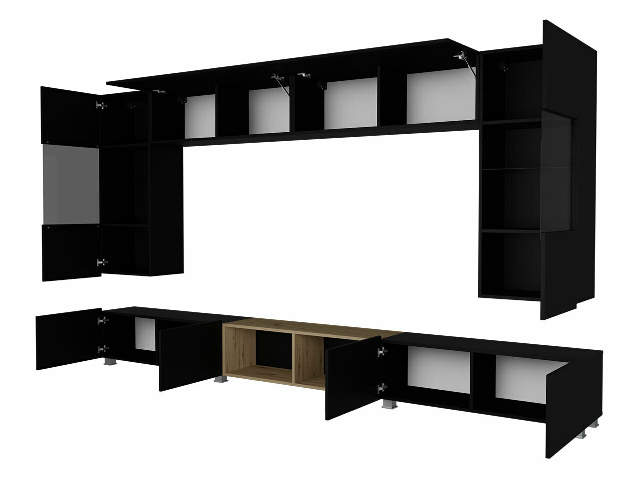 Set de living Remus XXIV (Negru + Negru lucios + Stejar artizan)