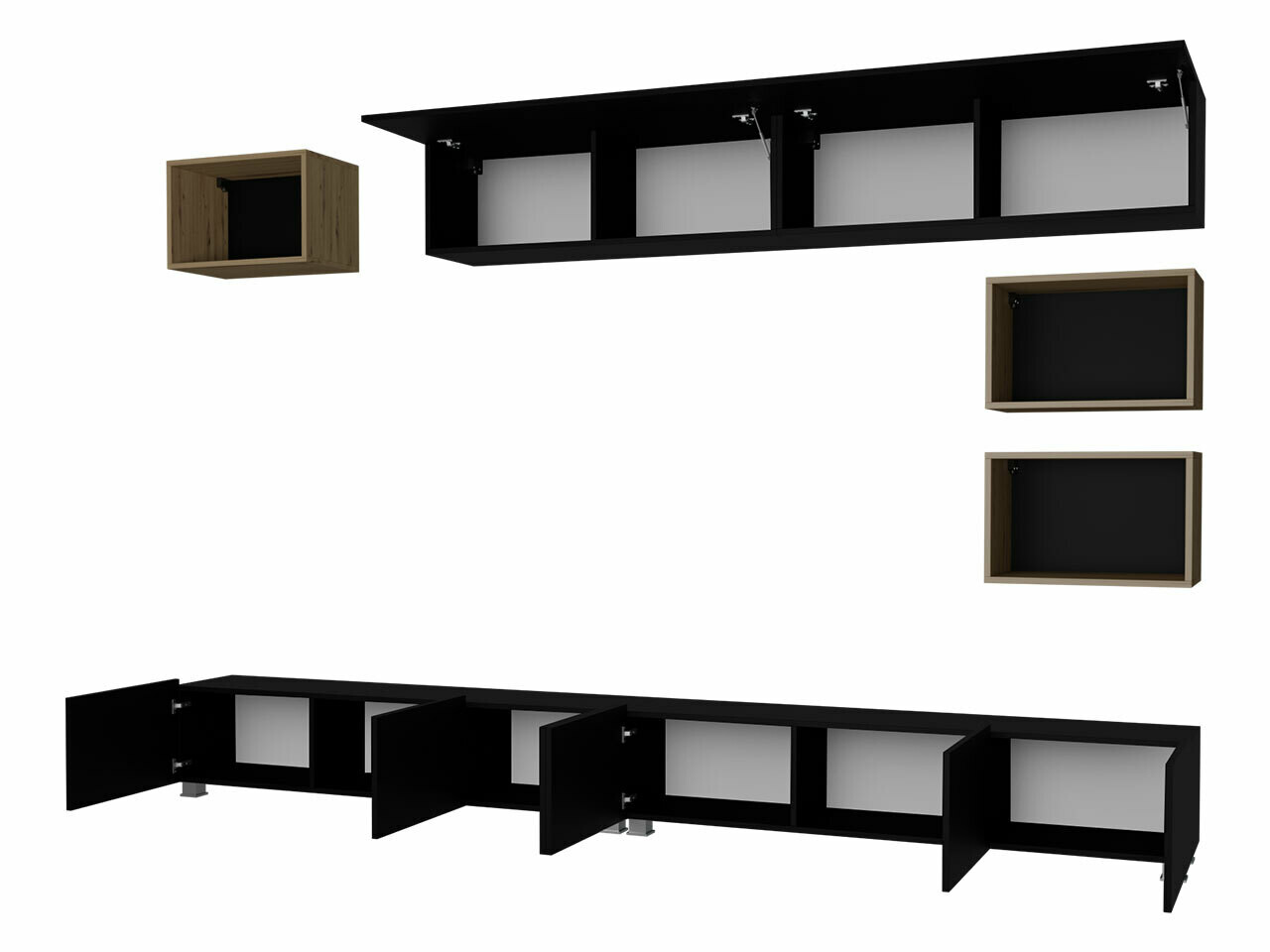 Set de living Remus XXXI (Negru + Negru lucios + Stejar artizan)