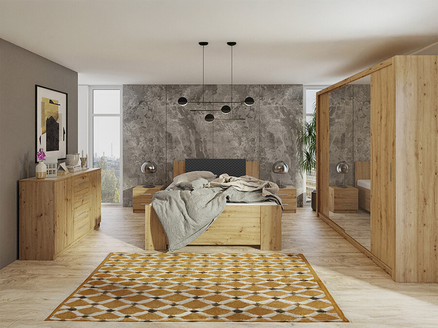 Set dormitor Catromi 115 (Stejar artizan + Soft Pik 011)