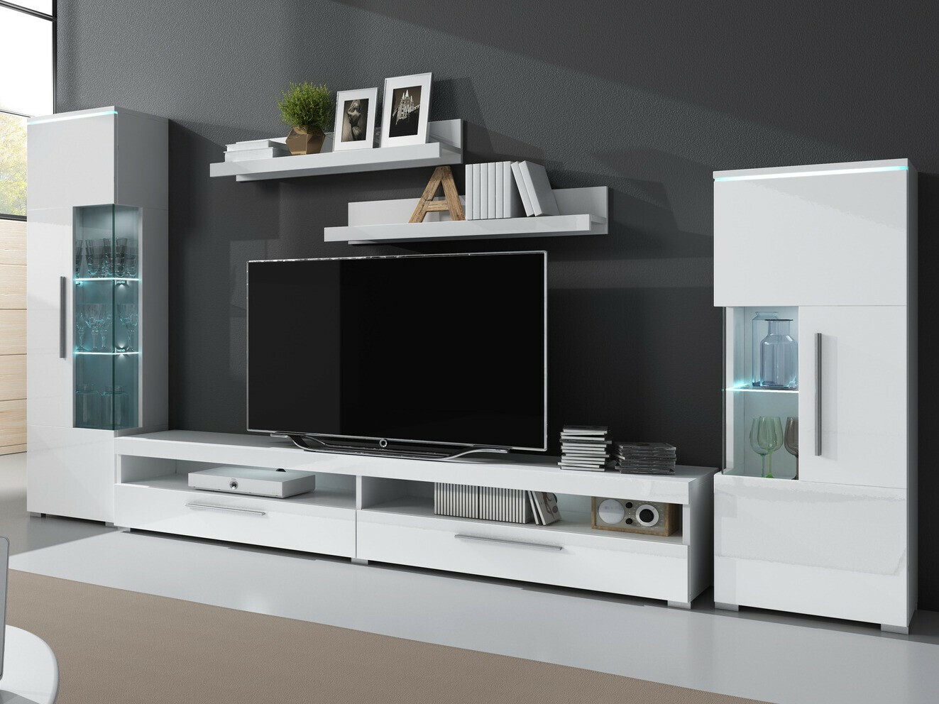 Set de living Torvire 107 (Alb + Alb lucios)