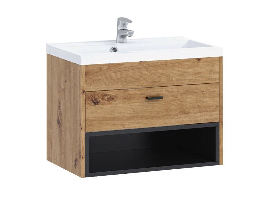 Cabinet atârnat pentru baie Velum (Stejar artizan + Negru)