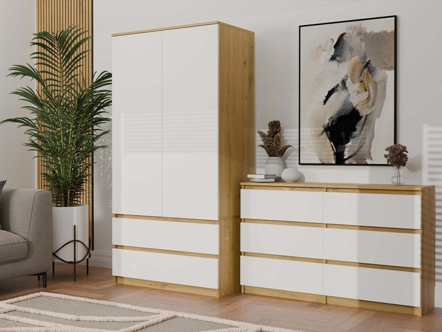 Comodă Elbvelu 103 (Stejar artizan + Alb)
