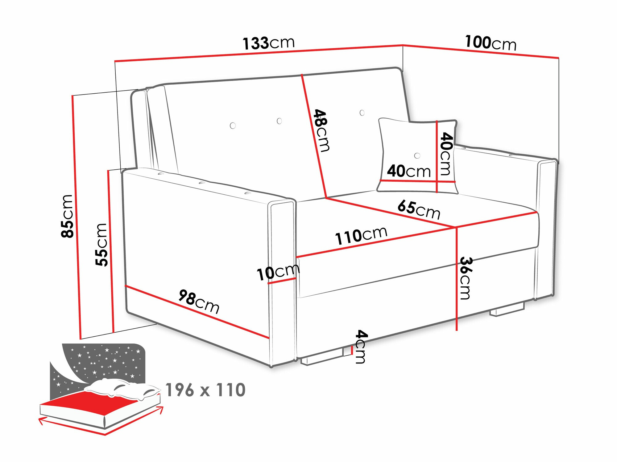 Canapea extensibilă Caelrin II (Coral 50)