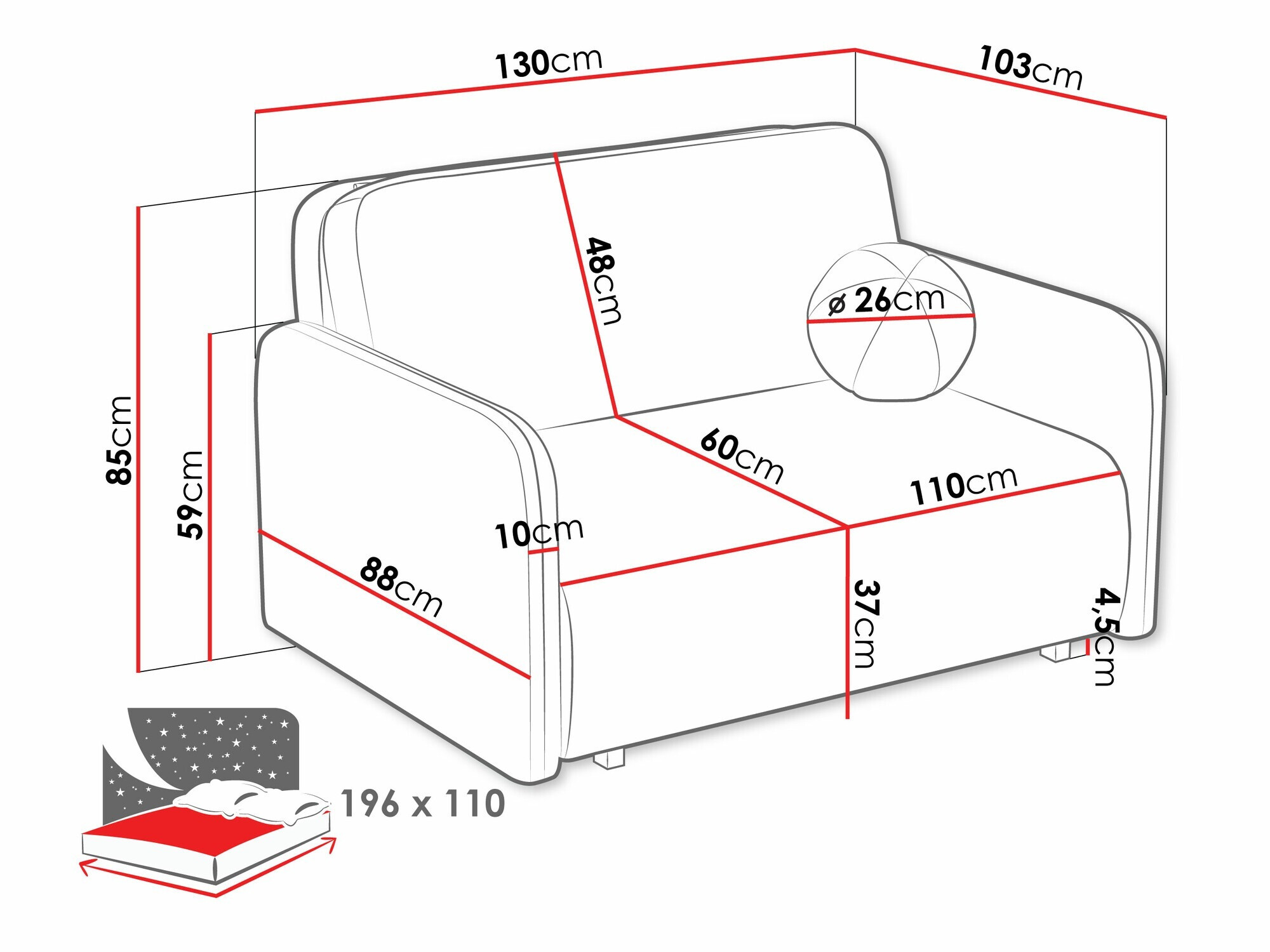 Canapea extensibilă Poetal II (Coral 75)