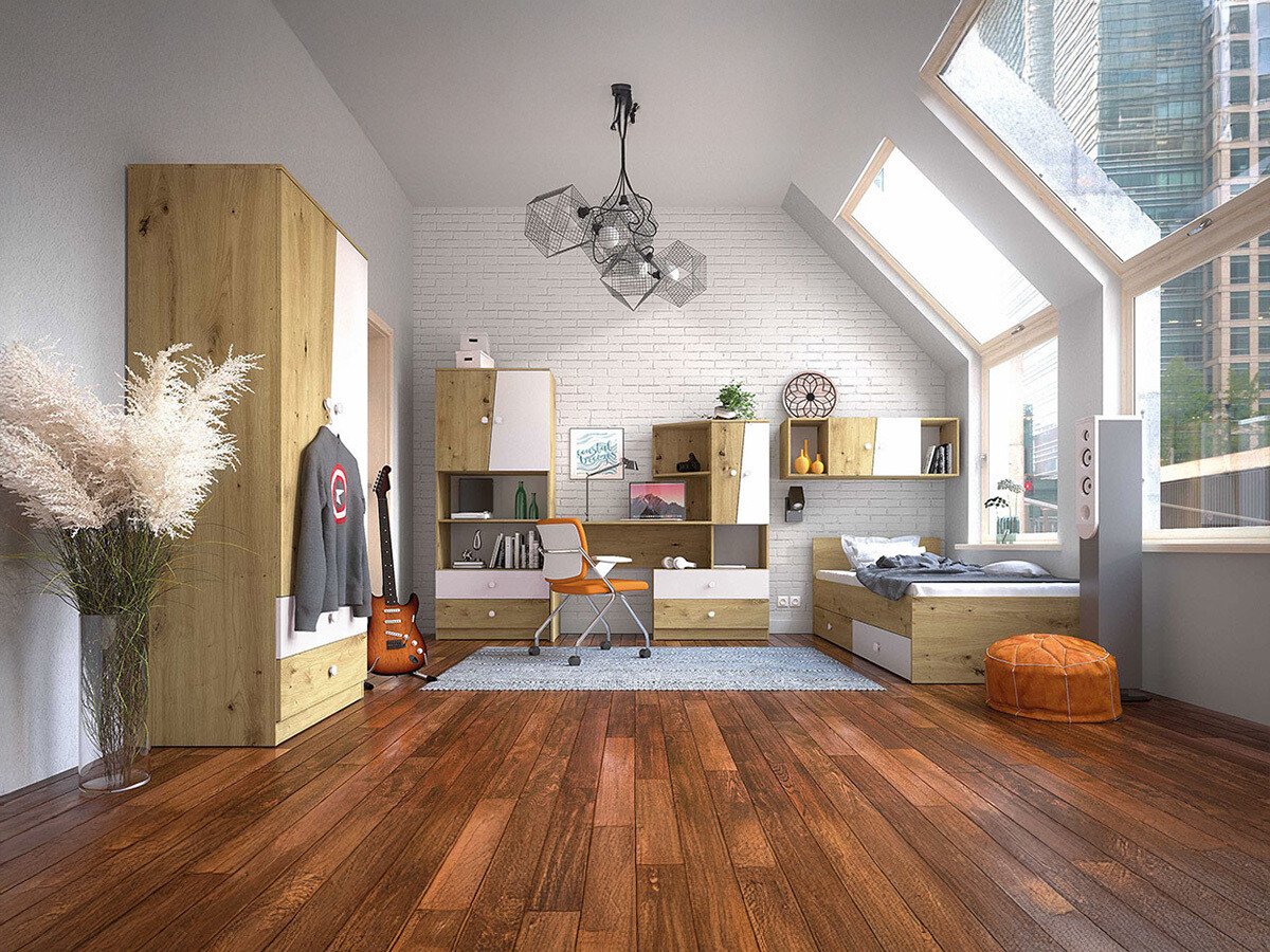 Set de mobilier Almira 114 (Stejar artizan + Alb)