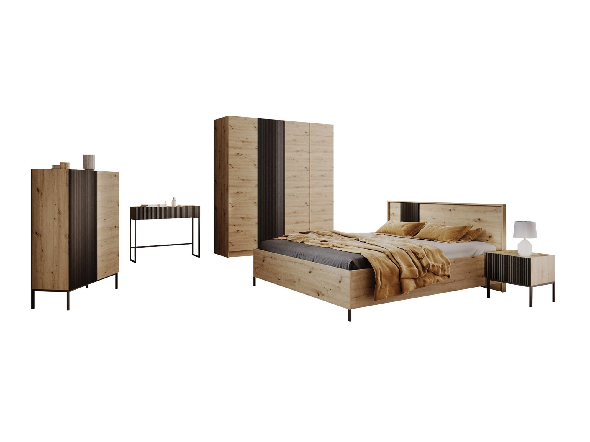 Set dormitor Lunole 111 (Stejar artizan + Negru)