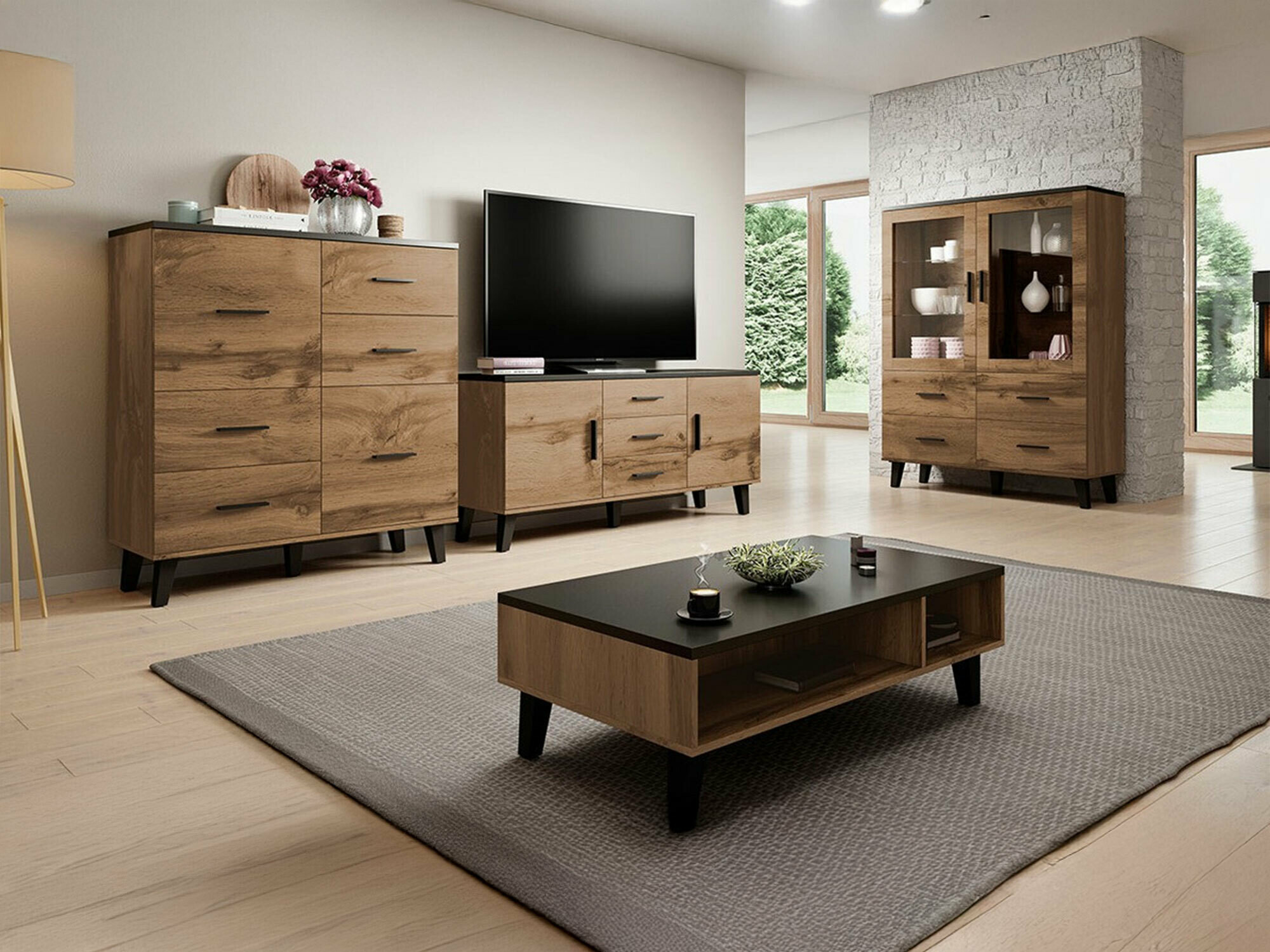 Set de living Larfloi 112 (Stejar Wotan + Negru)