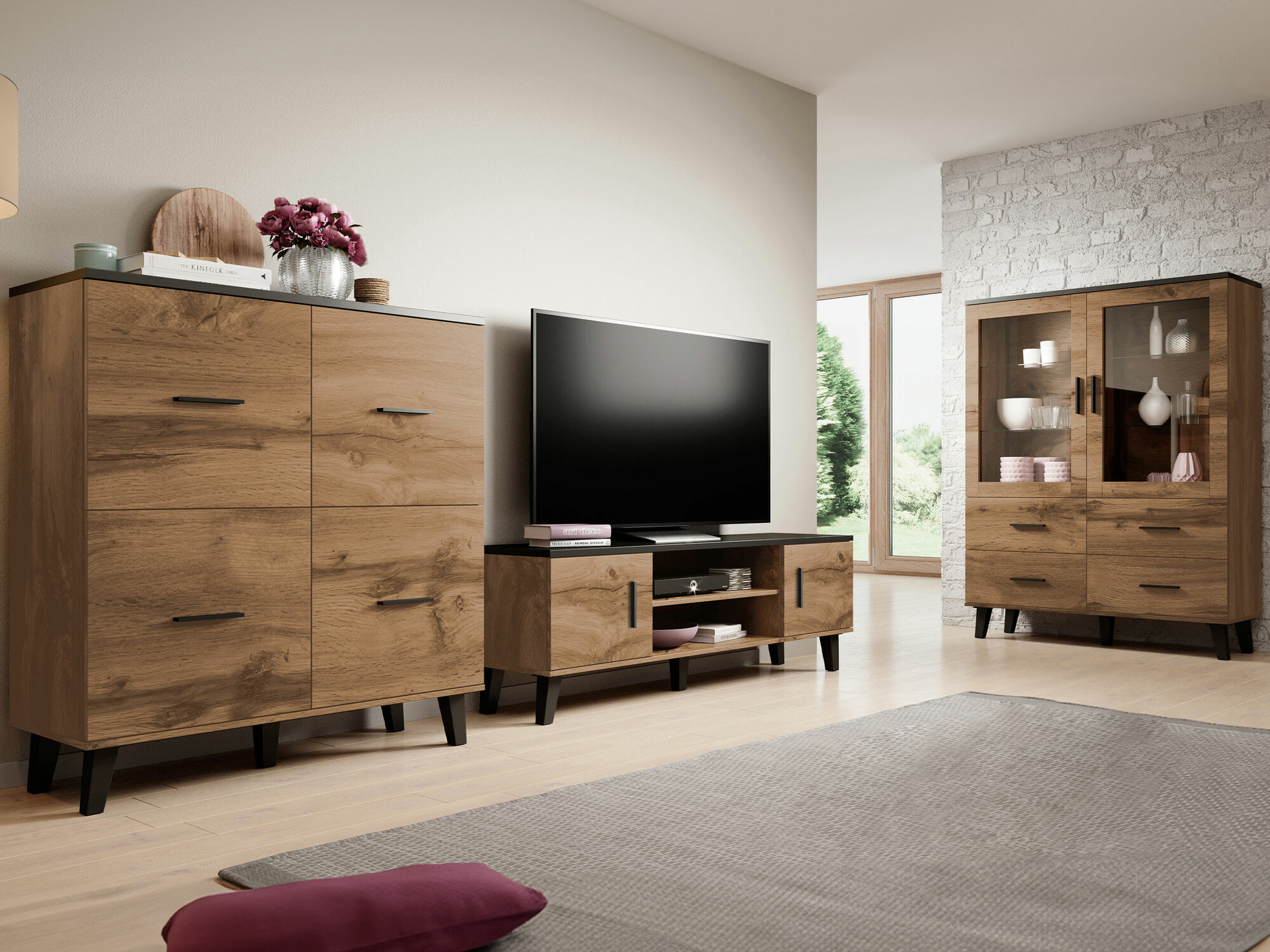 Set de living Larfloi 113 (Stejar Wotan + Negru)