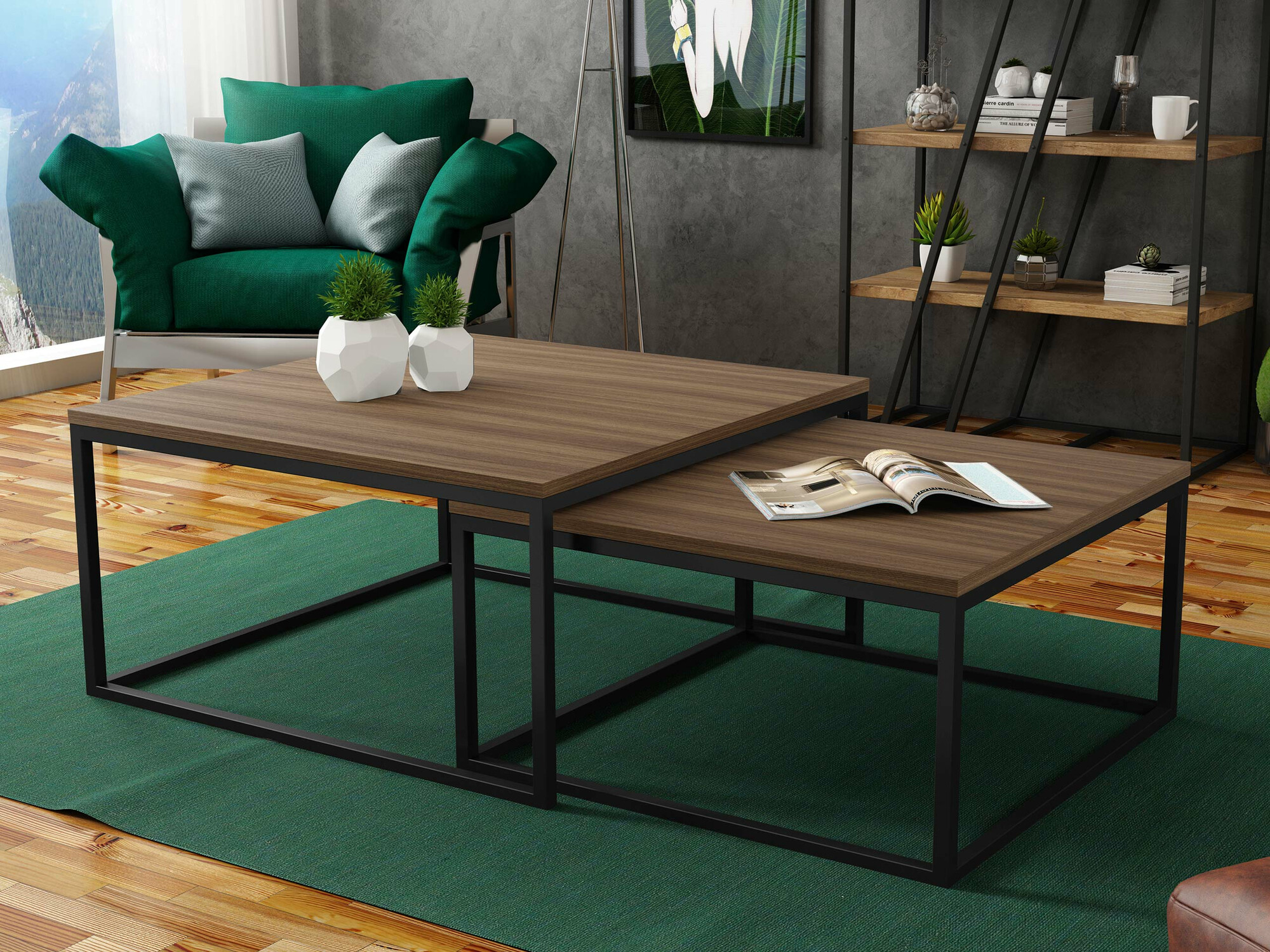 Set de măsuțe de cafea Oswego 101 (Nuc + Negru)