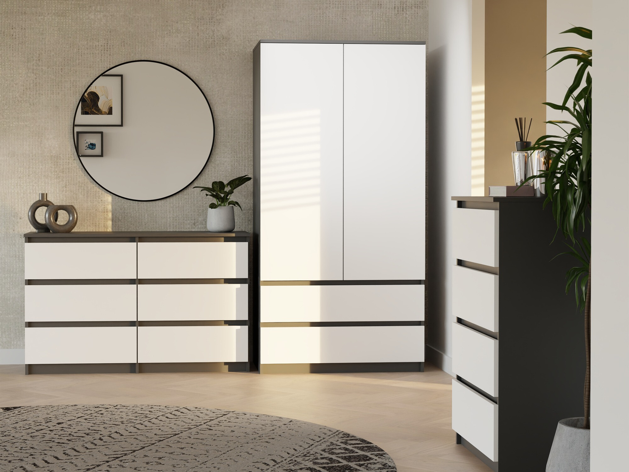 Comodă Elbvelu 103 (Antracit + Alb)
