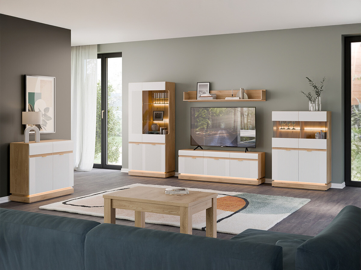 Comodă Teselbu 102 (Alb + Stejar)