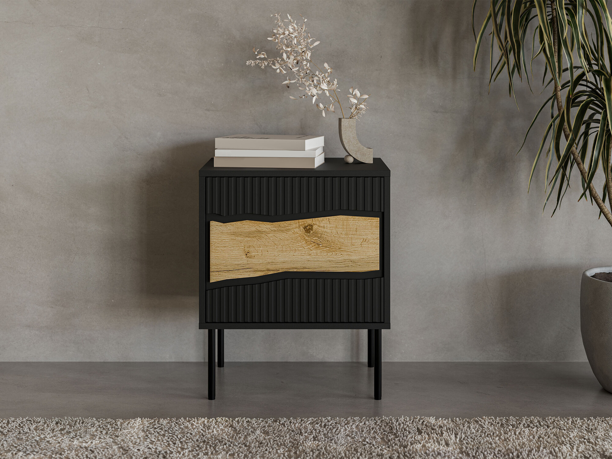 Set noptiere Monevare 104 (Negru + Stejar Wotan)
