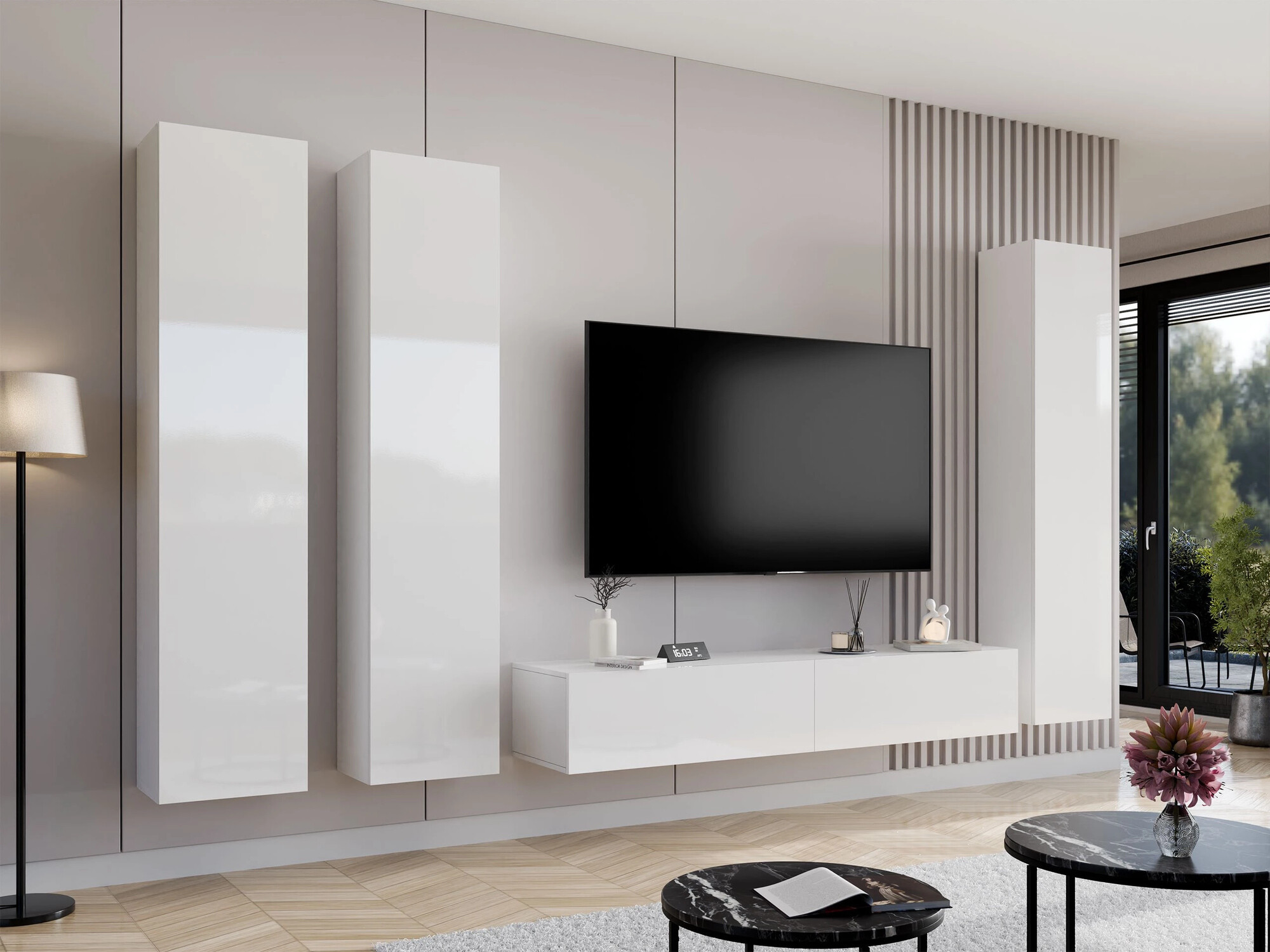 Set de living Vilrin (Alb + Alb lucios)