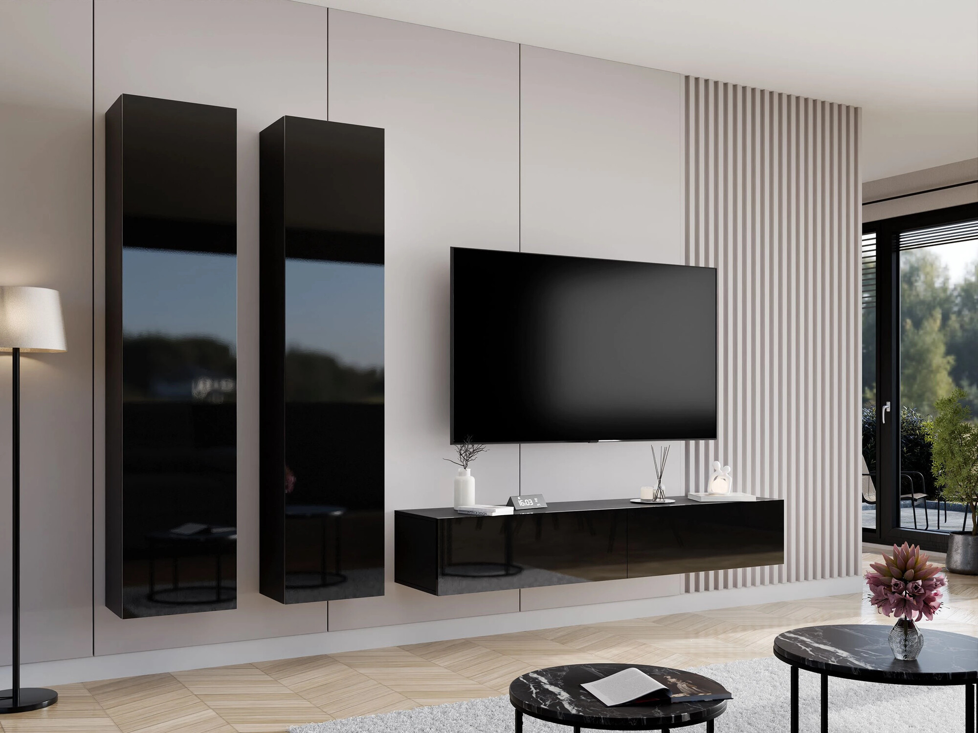 Set de living Vilrin II (Negru + Negru lucios)
