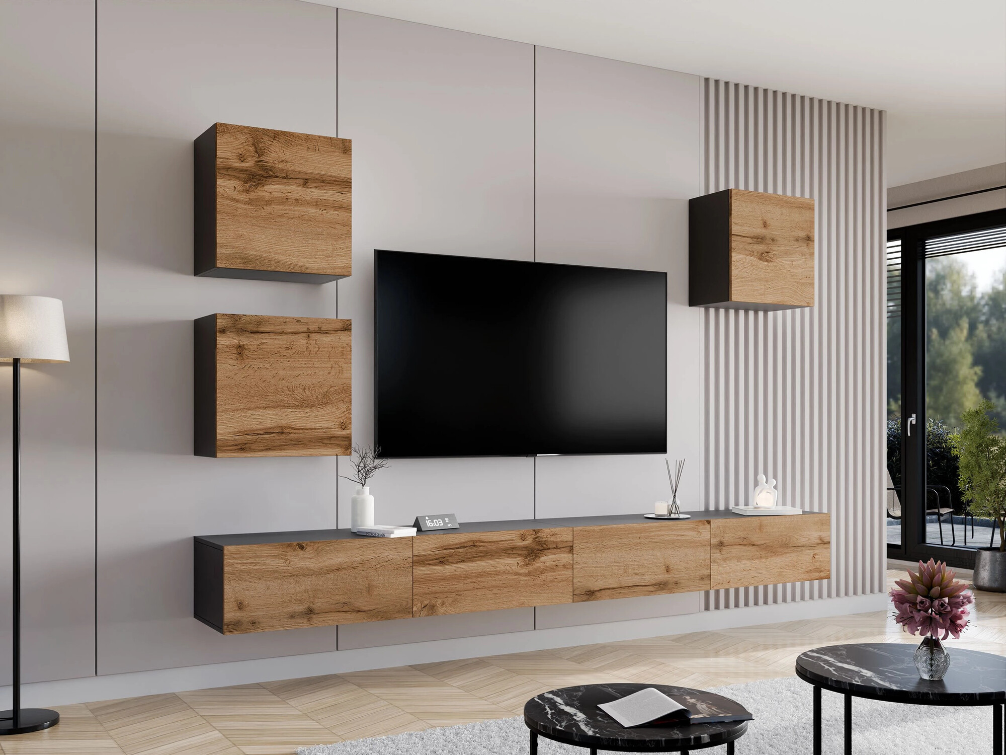 Set de living Vilrin III (Negru + Stejar Wotan)
