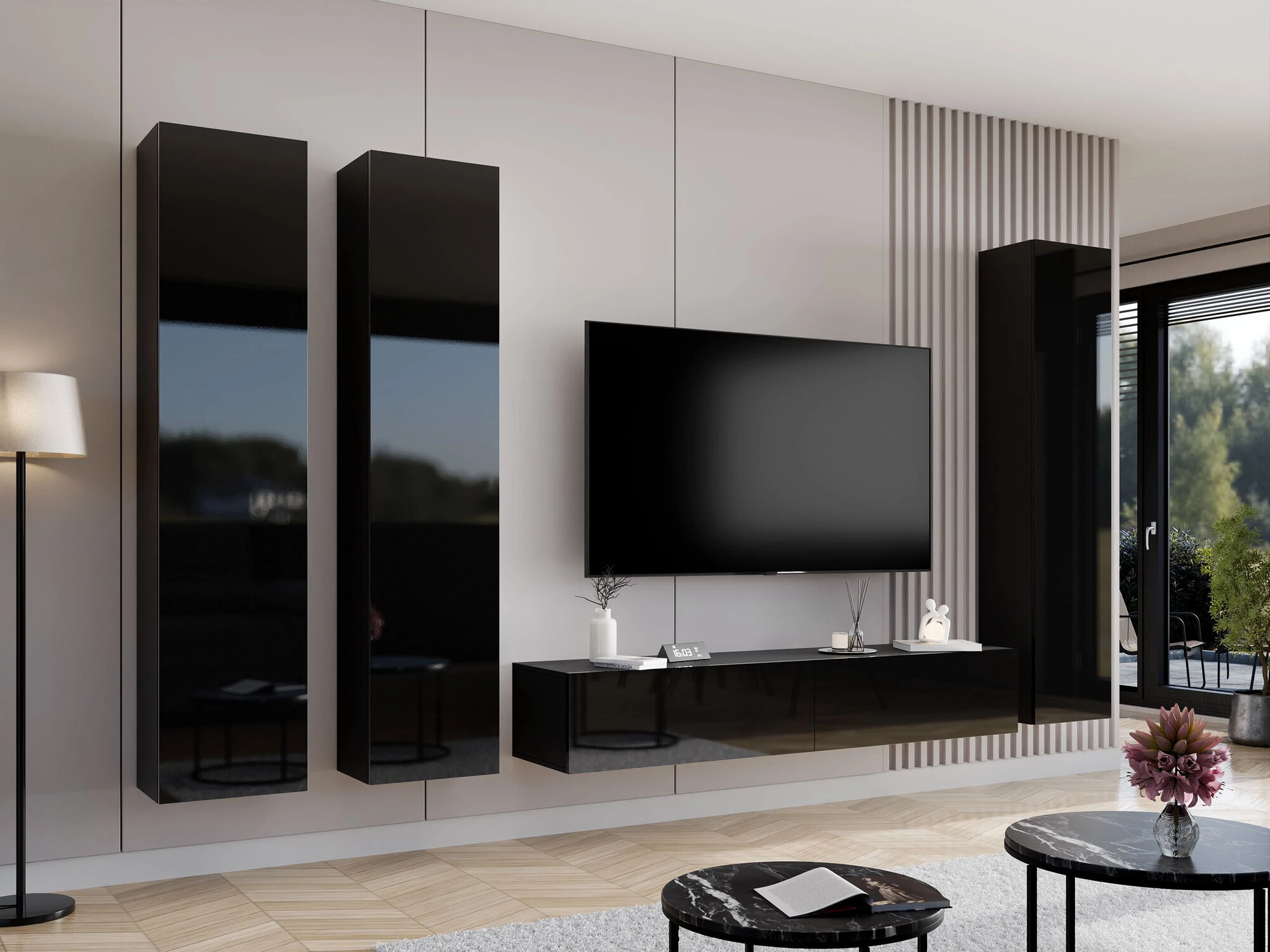 Set de living Vilrin (Negru + Negru lucios)