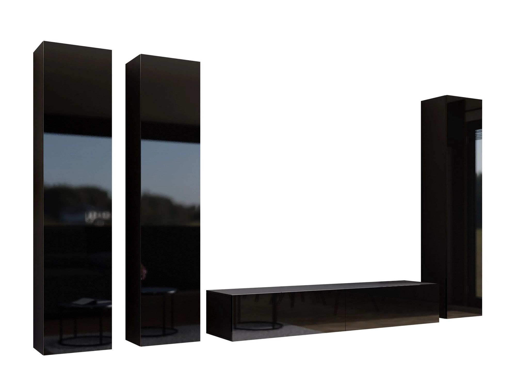 Set de living Vilrin (Negru + Negru lucios)