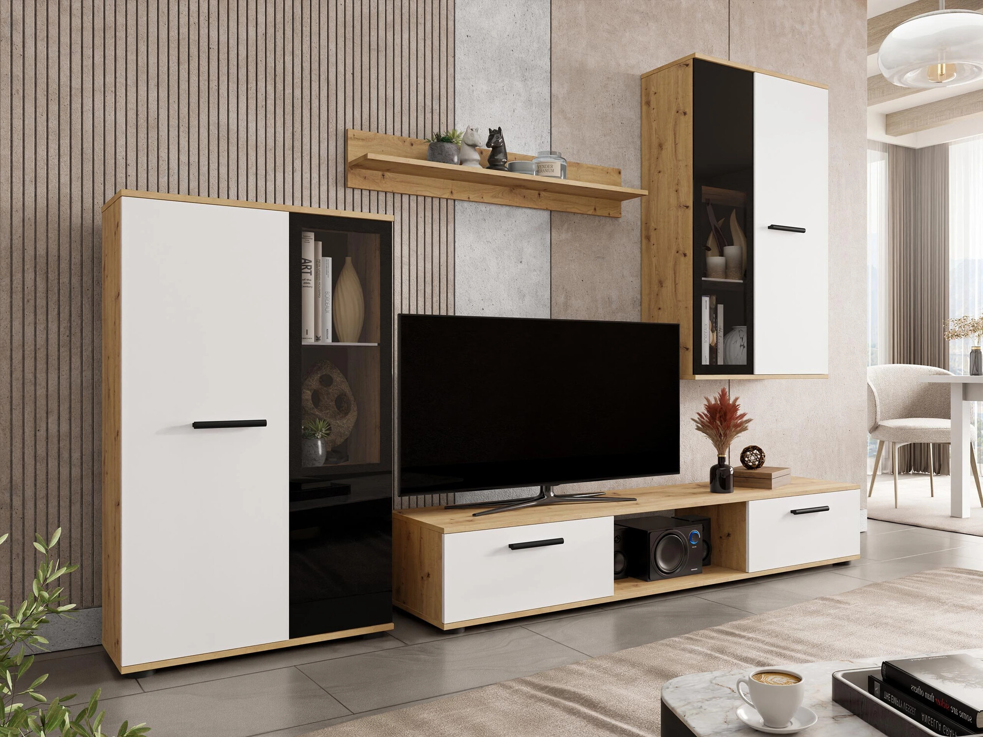 Set de living Genio (Stejar artizan + Alb)