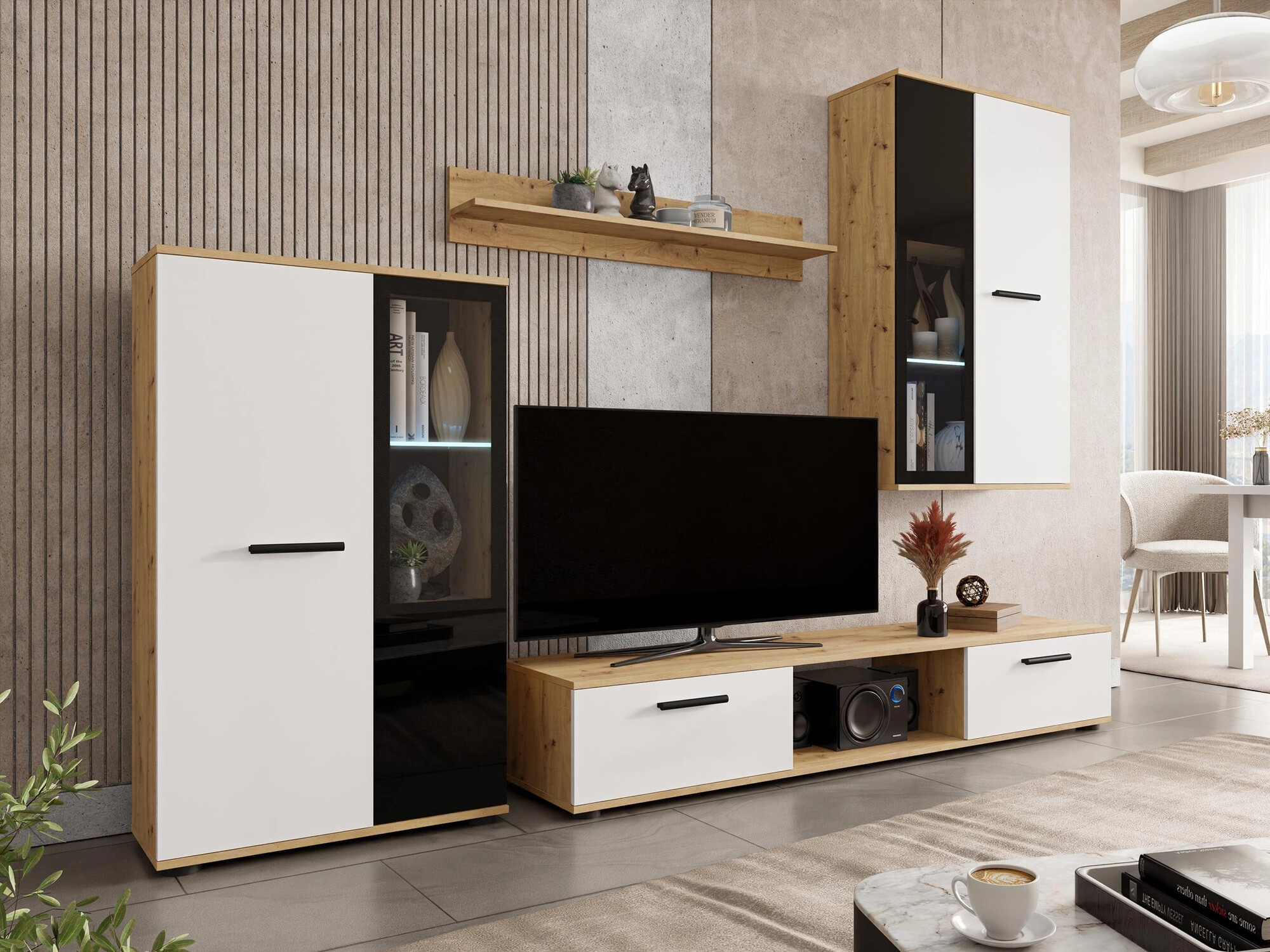 Set de living Genio (Stejar artizan + Alb)