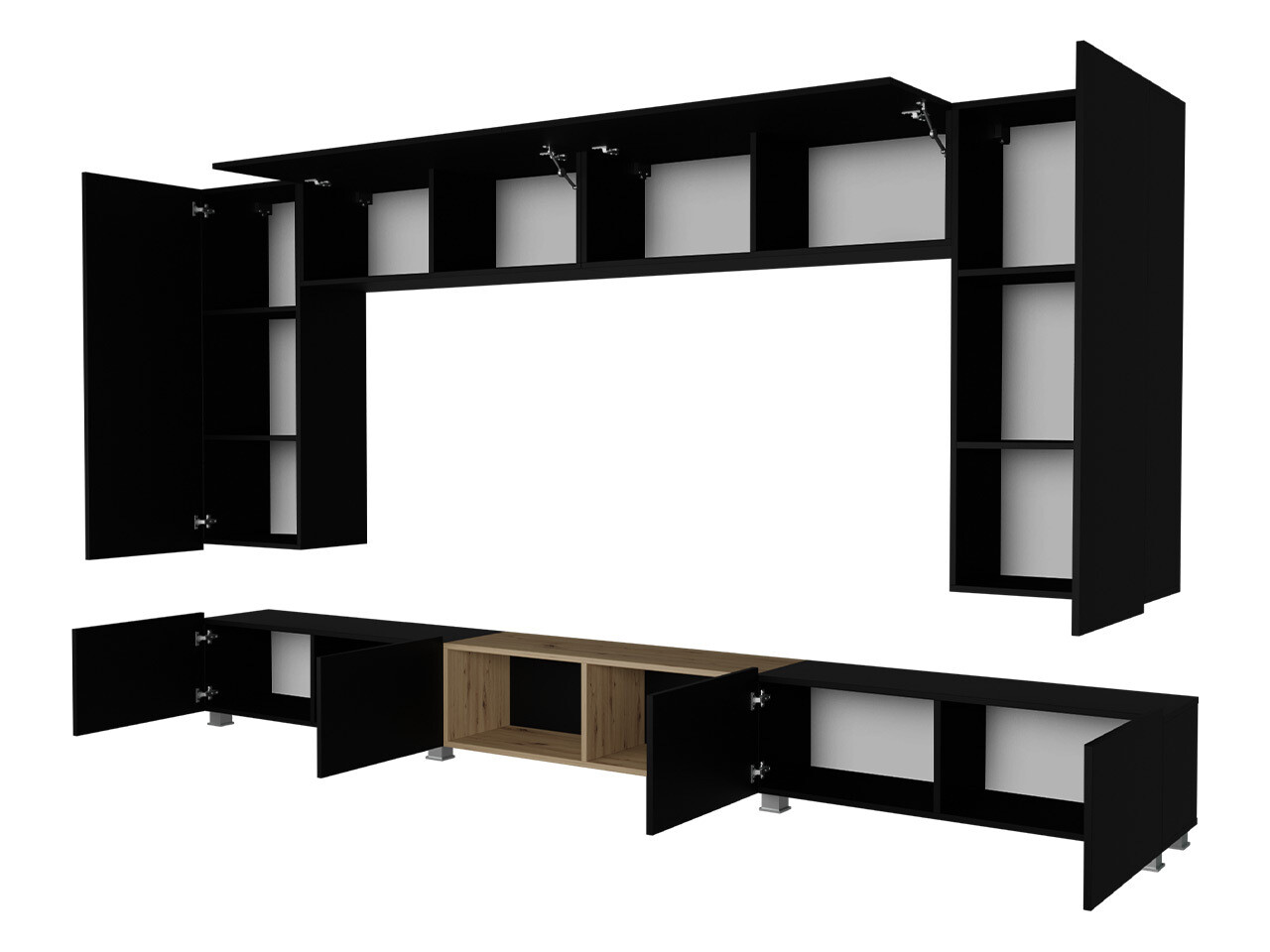 Set de living Remus XXIII (Negru + Negru lucios + Stejar artizan)