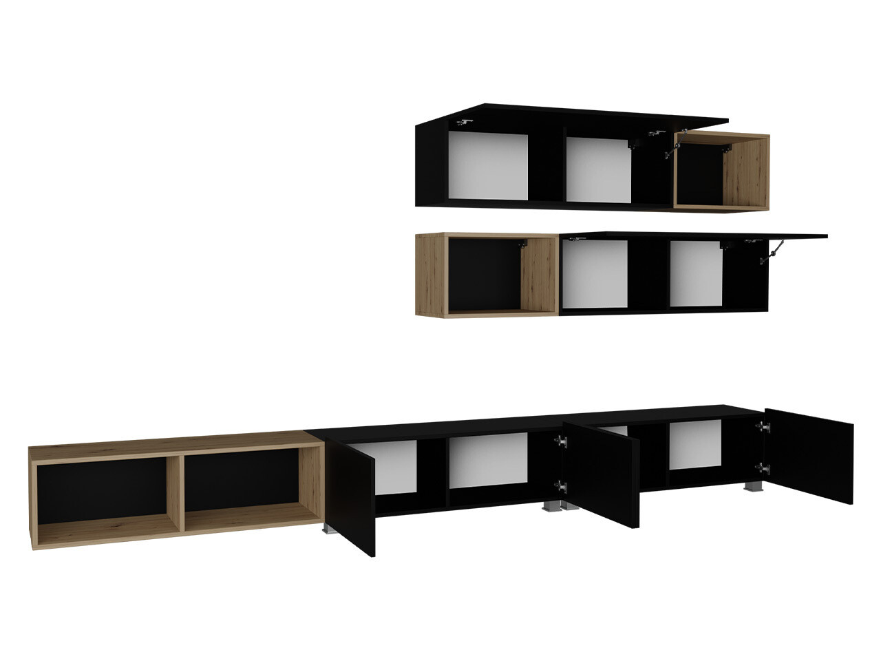 Set de living Remus XXV (Negru + Negru lucios + Stejar artizan)