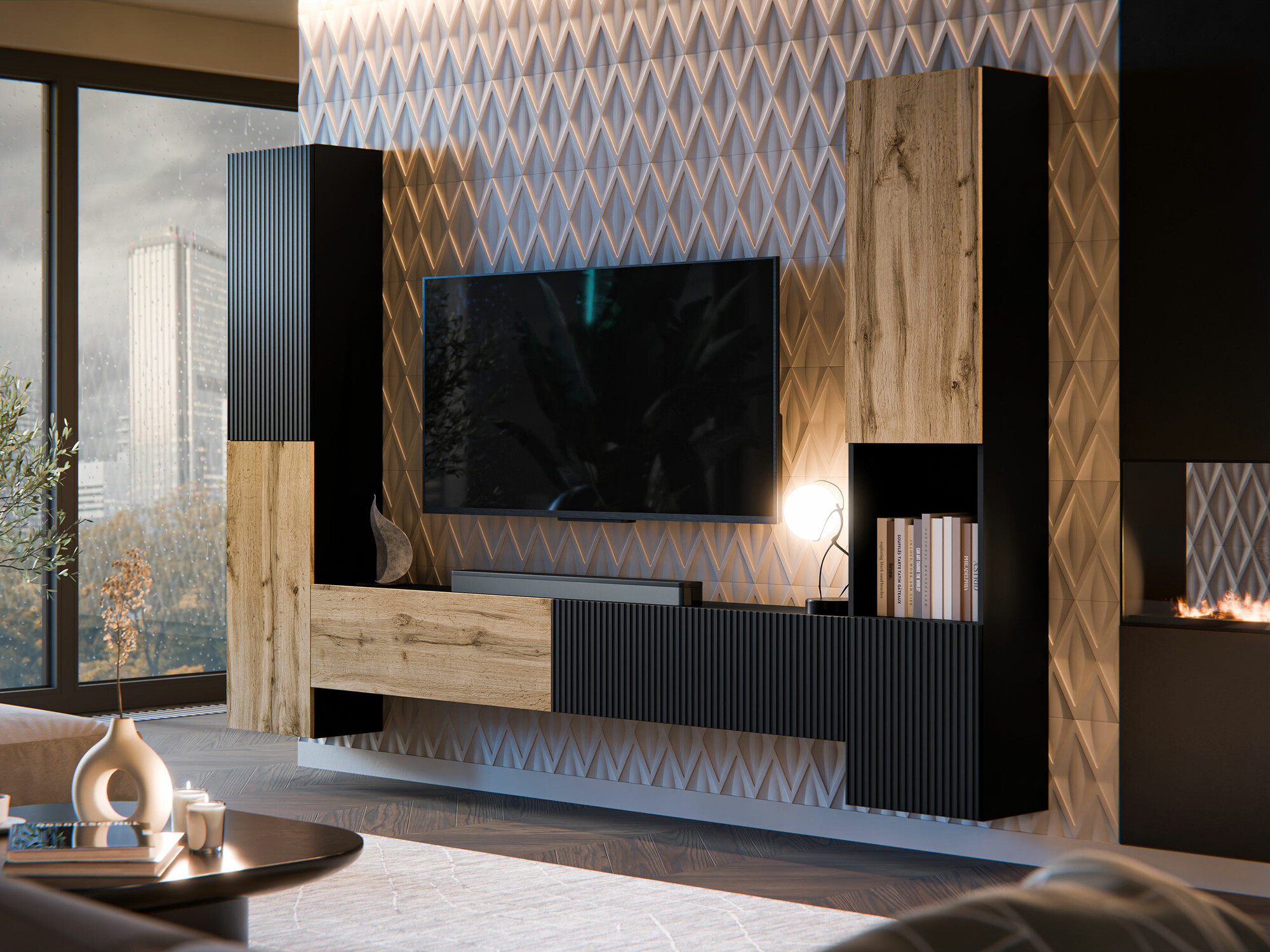 Set de living Species I (Negru + Stejar Wotan)