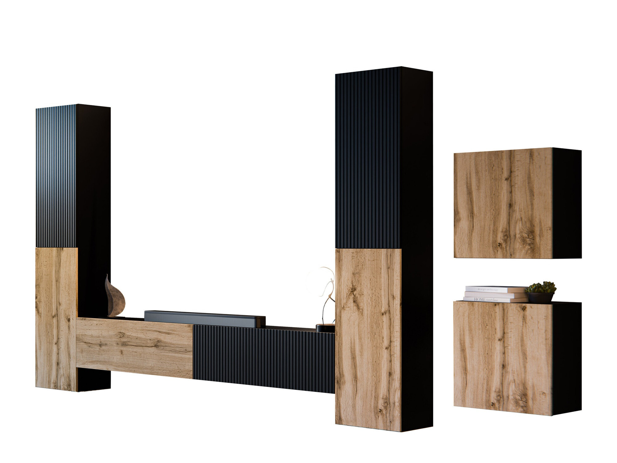 Set de living Species V (Negru + Stejar Wotan)