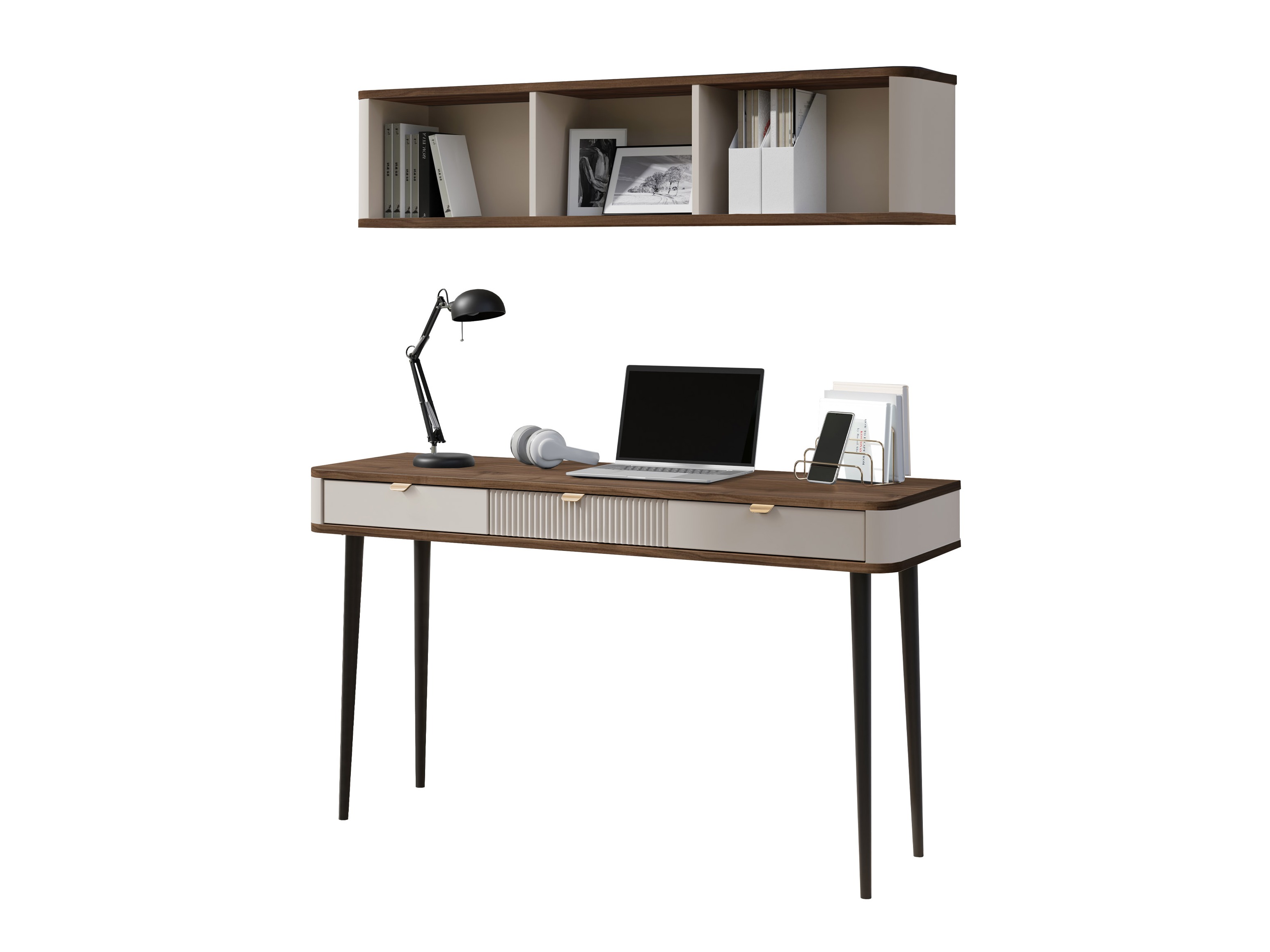 Set birou acasă Lufela 123 (Cașmir + Nuc)