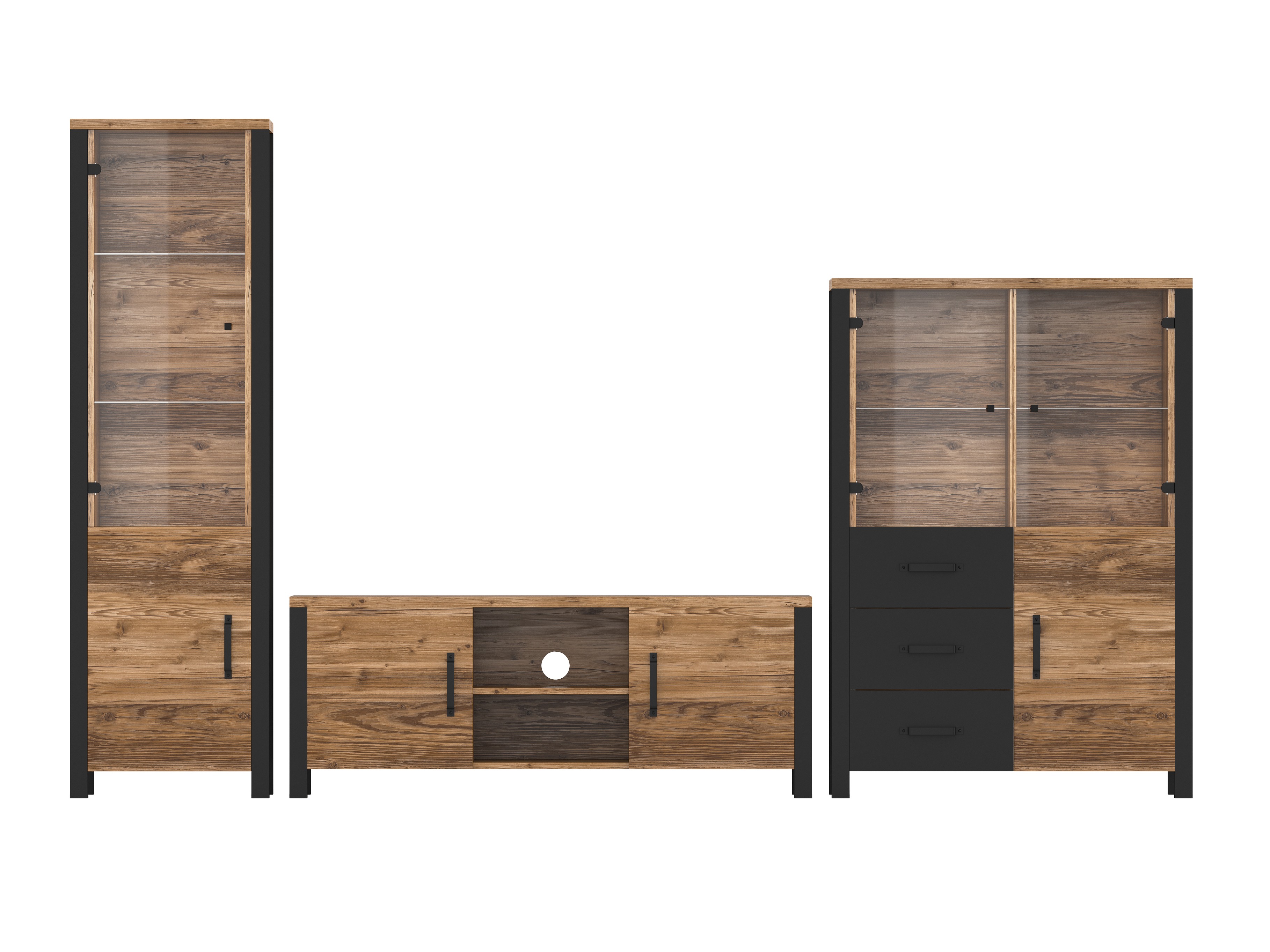 Set de living Tornua 113 (Molid închis + Negru mat)
